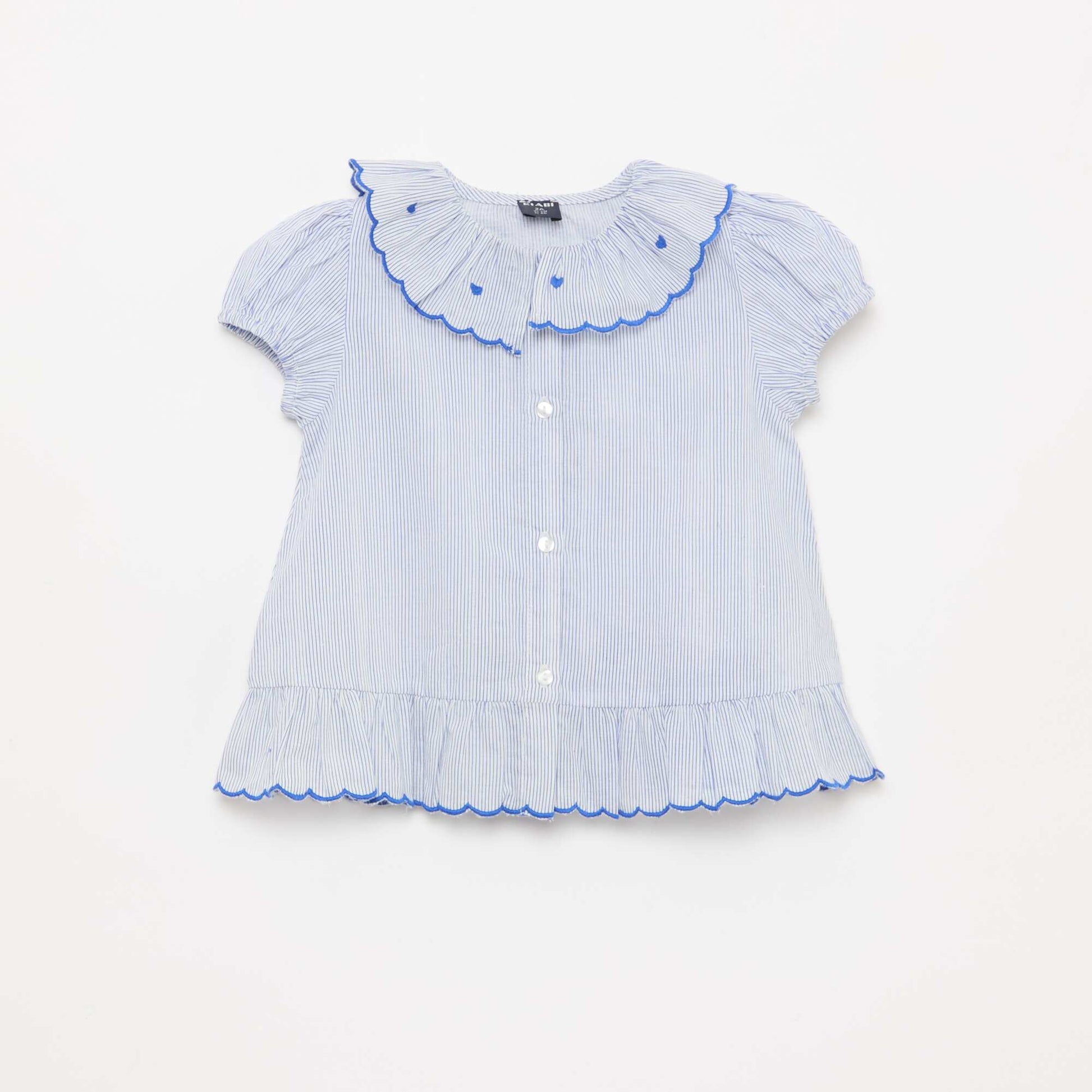 Striped Dress with Short Sleeves and Flounced Hem BLUE