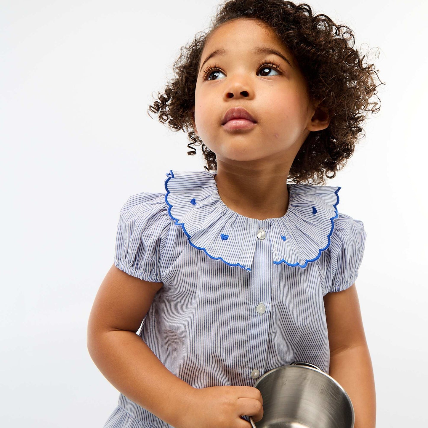 Striped Dress with Short Sleeves and Flounced Hem BLUE