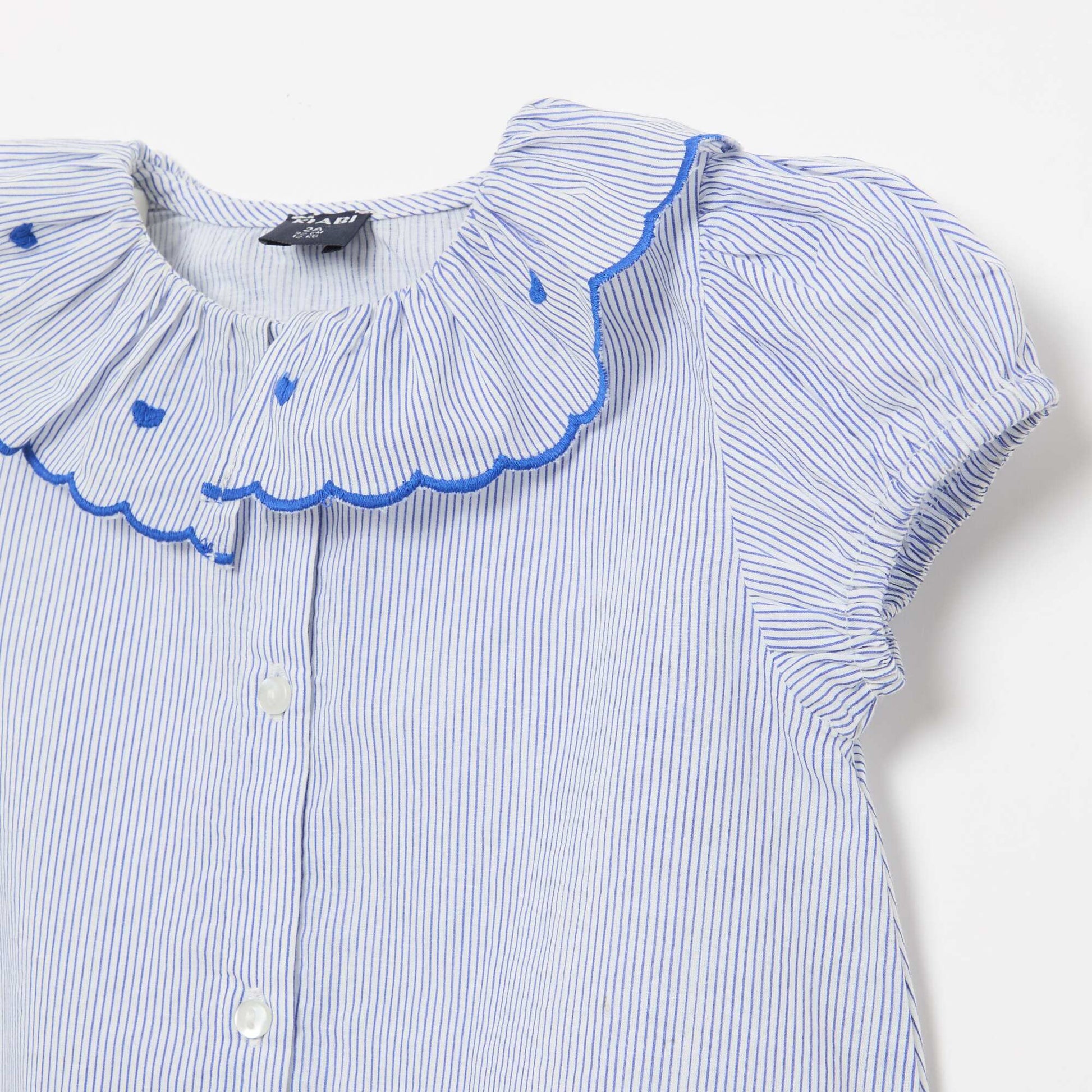 Striped Dress with Short Sleeves and Flounced Hem BLUE