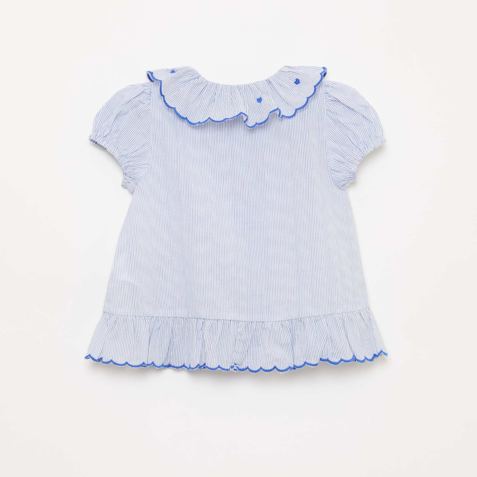 Striped Dress with Short Sleeves and Flounced Hem BLUE