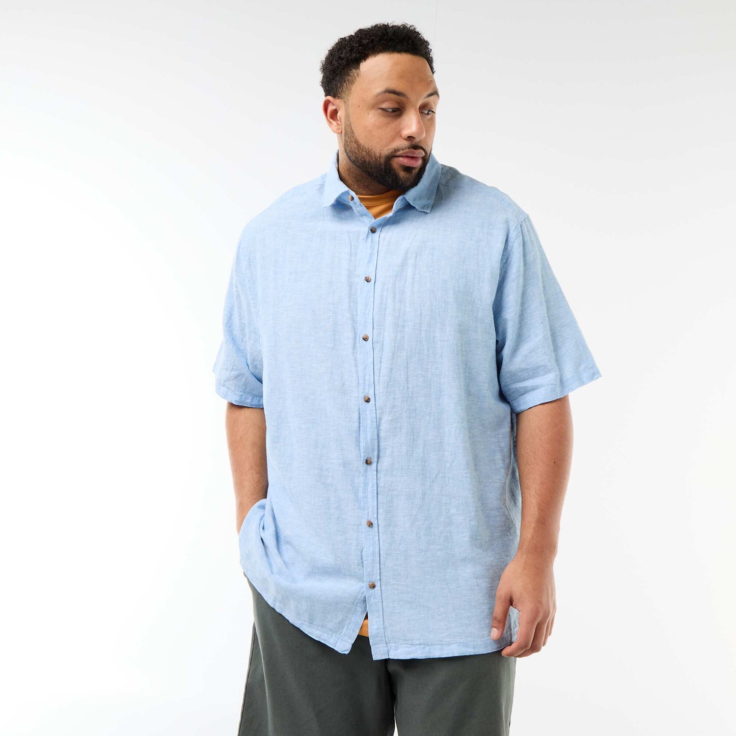 Short-Sleeved Linen-Blend Shirt BLUE