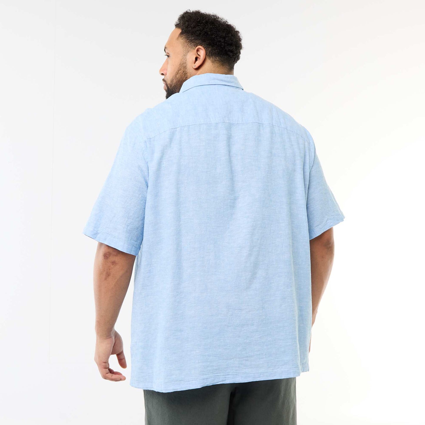 Short-Sleeved Linen-Blend Shirt BLUE