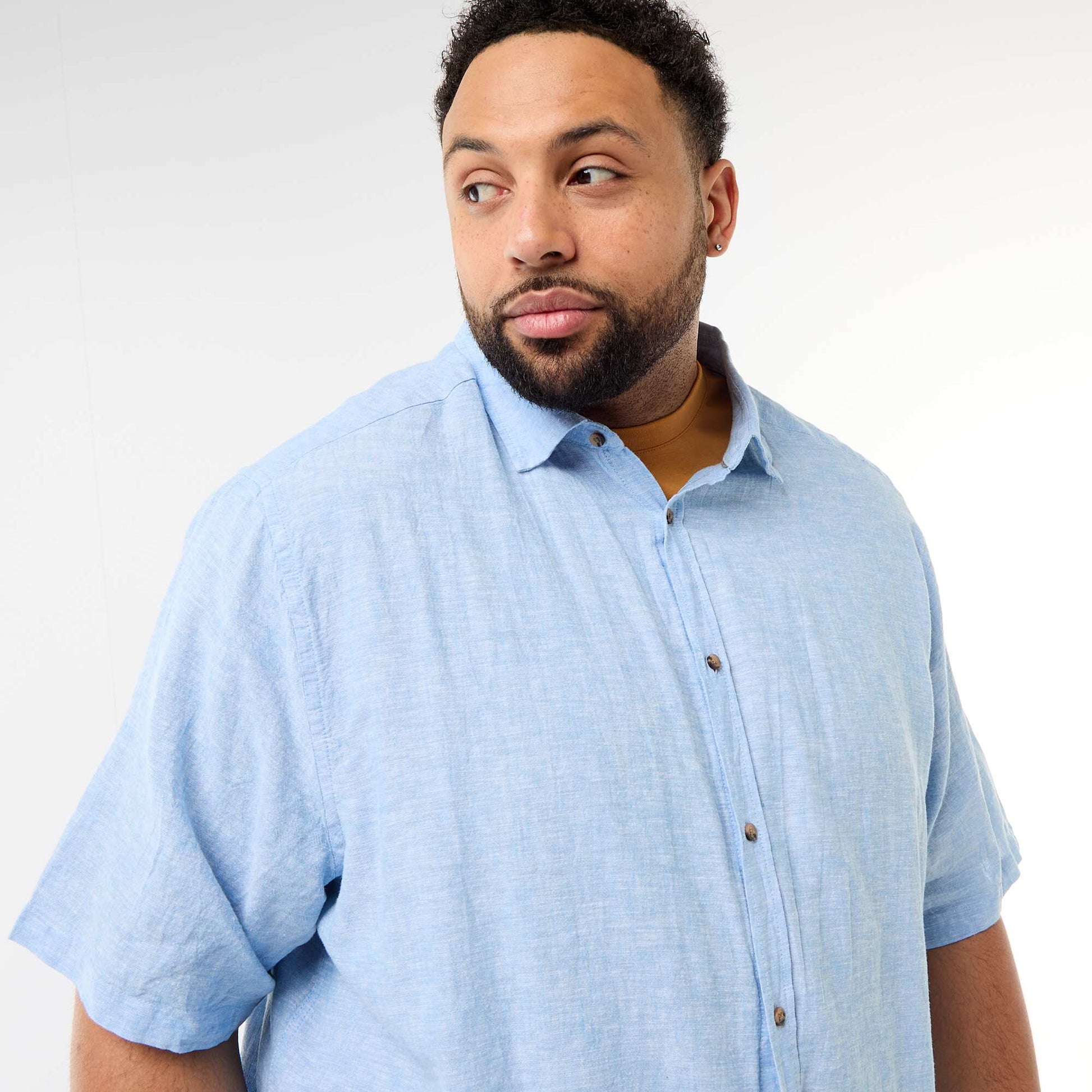 Short-Sleeved Linen-Blend Shirt BLUE