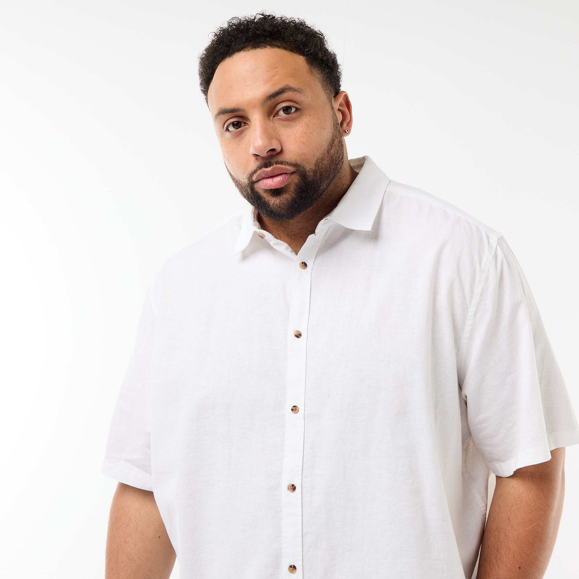 Short-Sleeved Linen-Blend Shirt WHITE