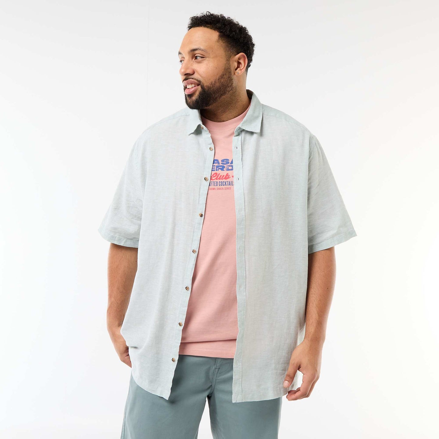 Short-Sleeved Linen-Blend Shirt GREEN