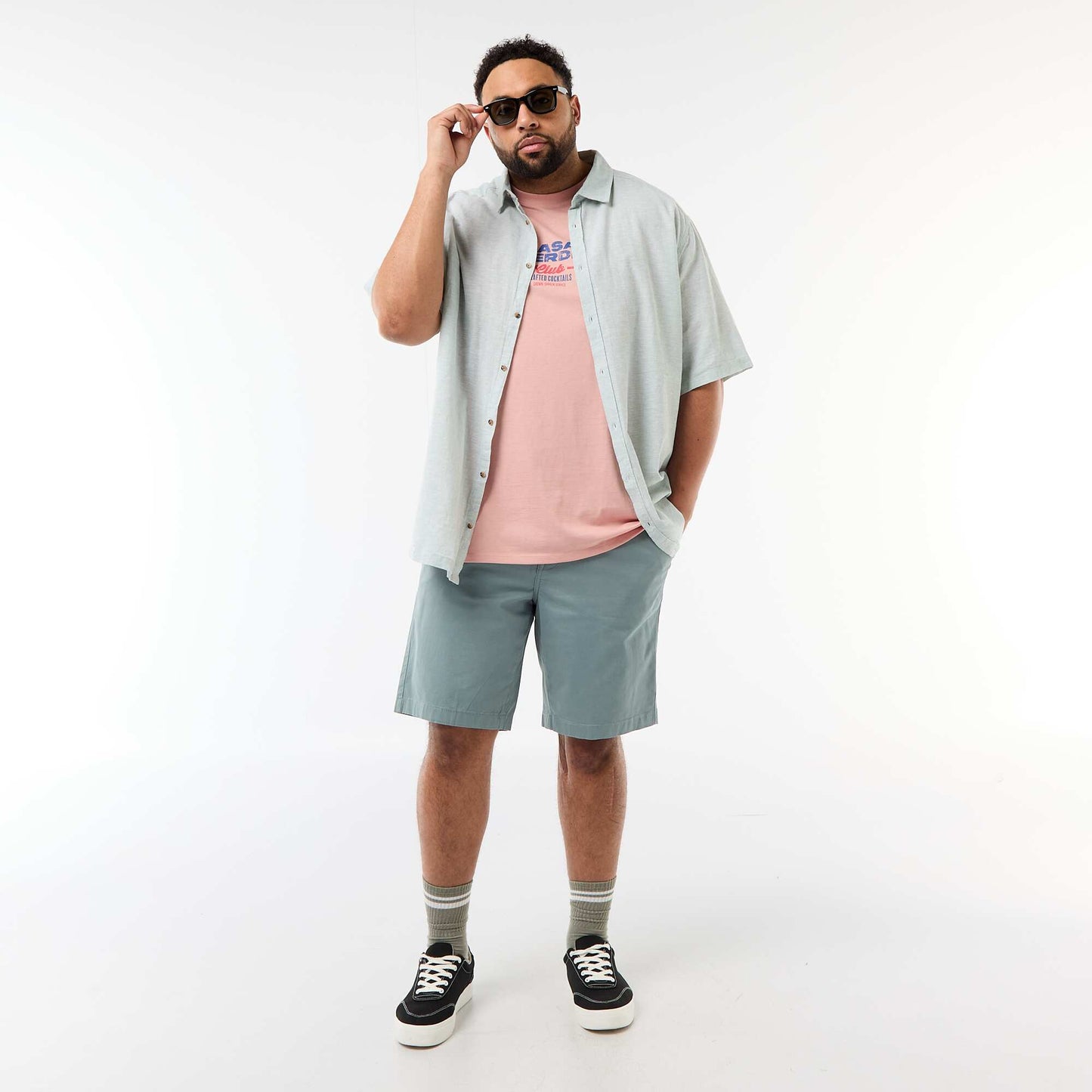 Short-Sleeved Linen-Blend Shirt GREEN