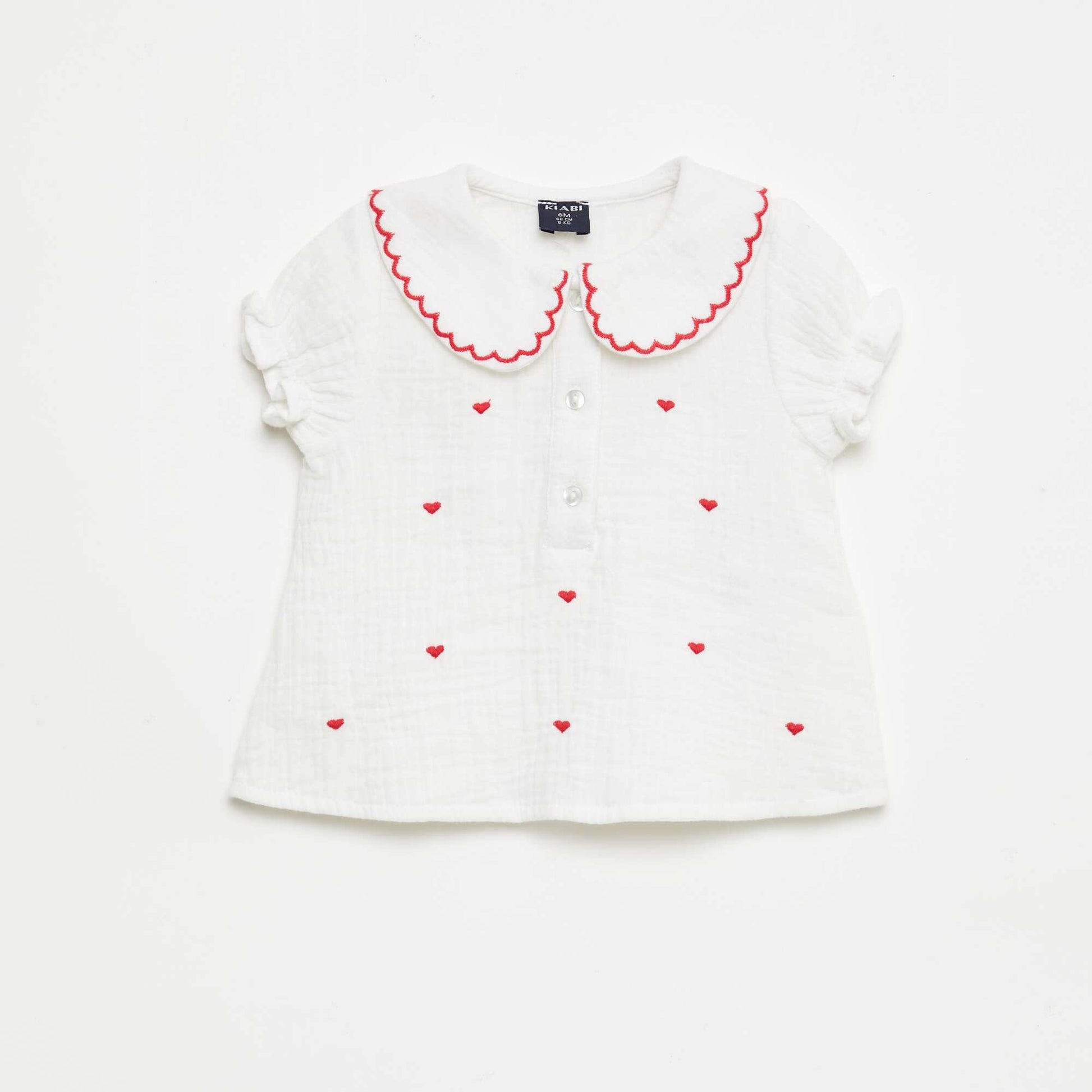 Peter Pan Collar Blouse with 'Heart' Embroidery WHITE