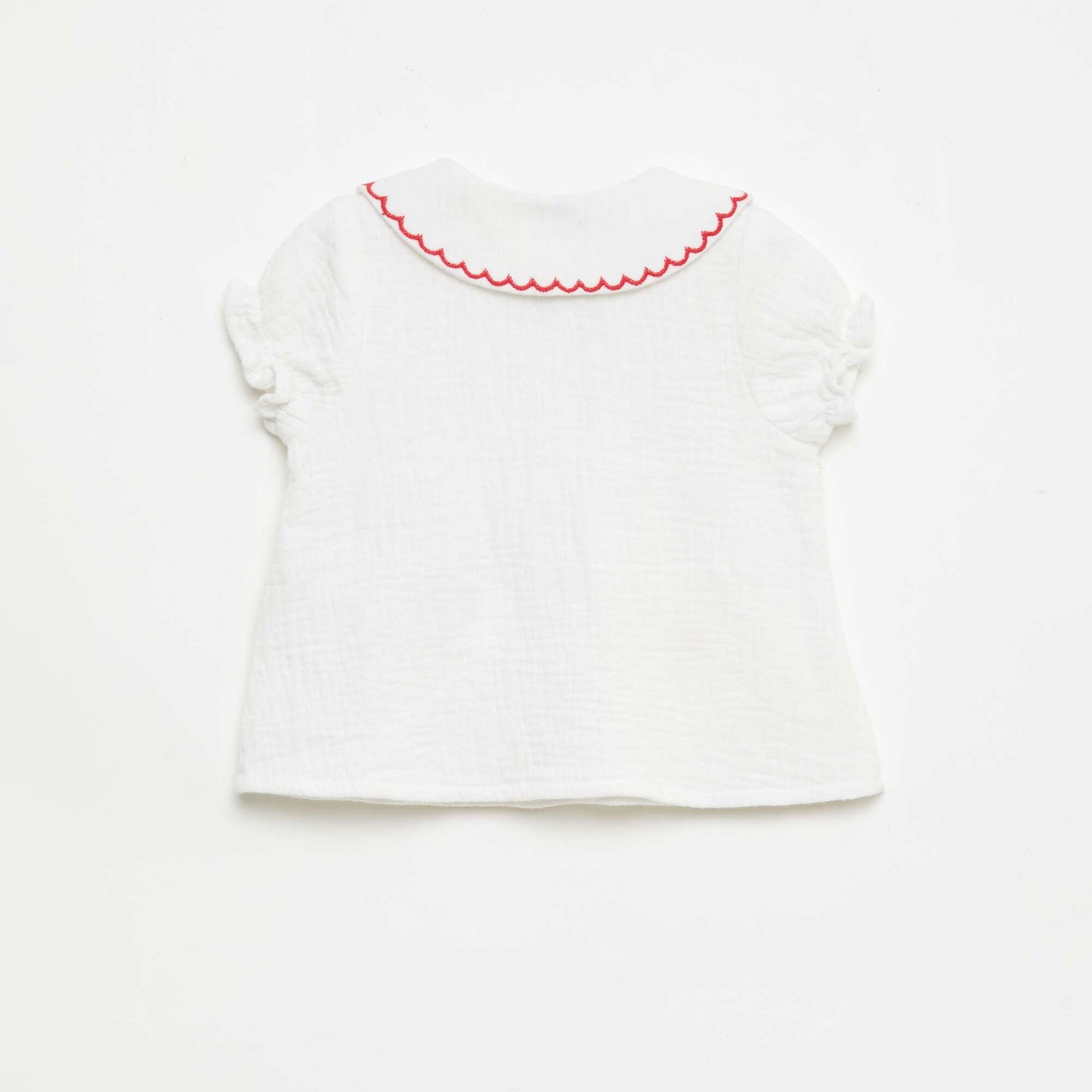 Peter Pan Collar Blouse with 'Heart' Embroidery WHITE