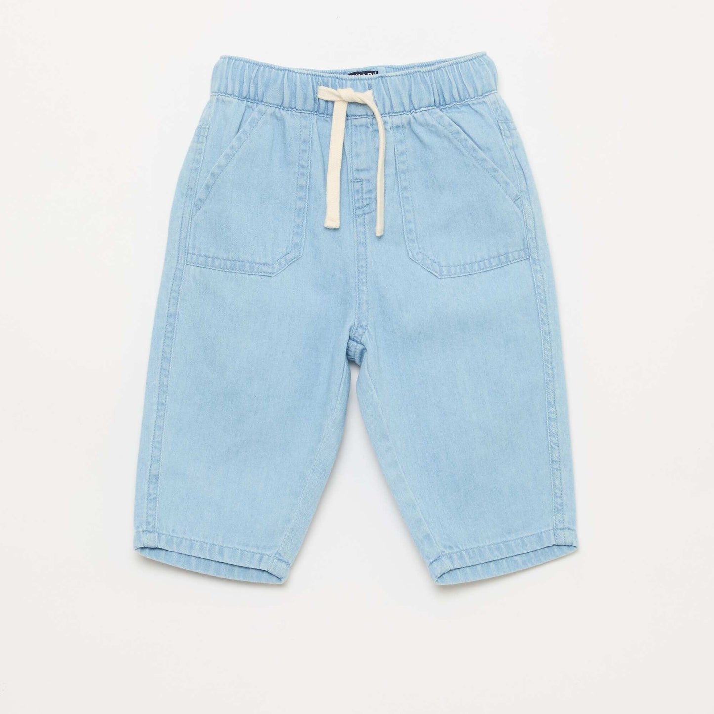 Relaxed Fit Plain Trousers with 2 Patch Pockets BLUE