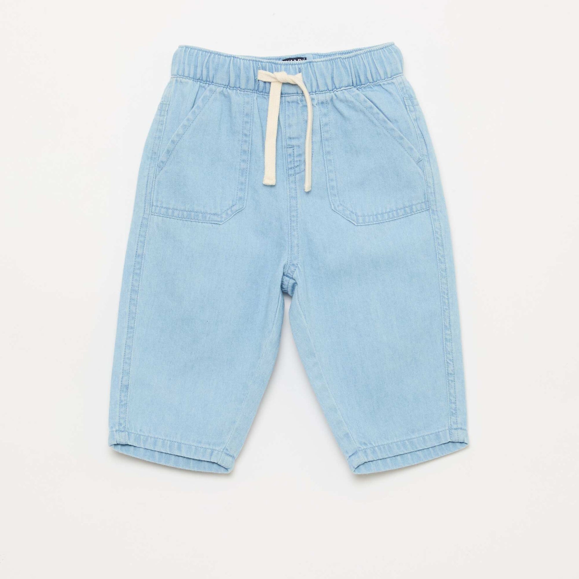 Relaxed Fit Plain Trousers with 2 Patch Pockets BLUE