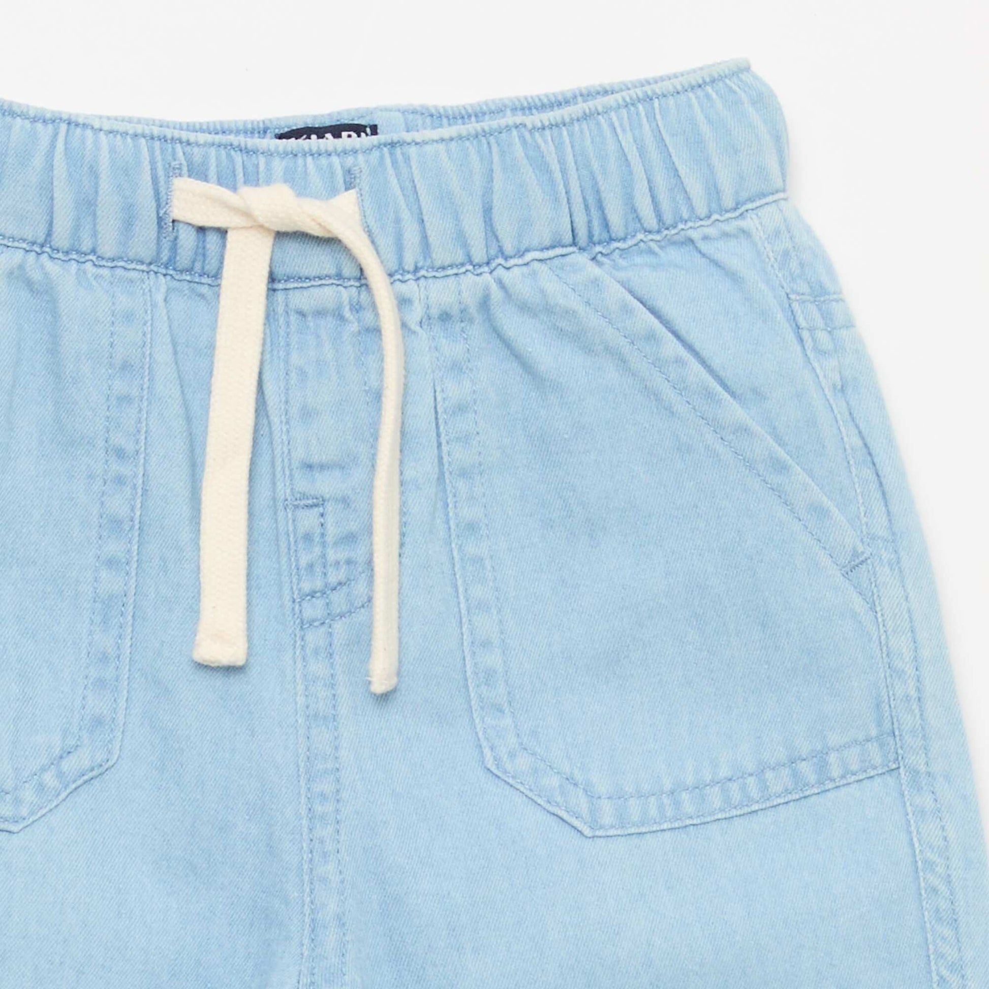 Relaxed Fit Plain Trousers with 2 Patch Pockets BLUE
