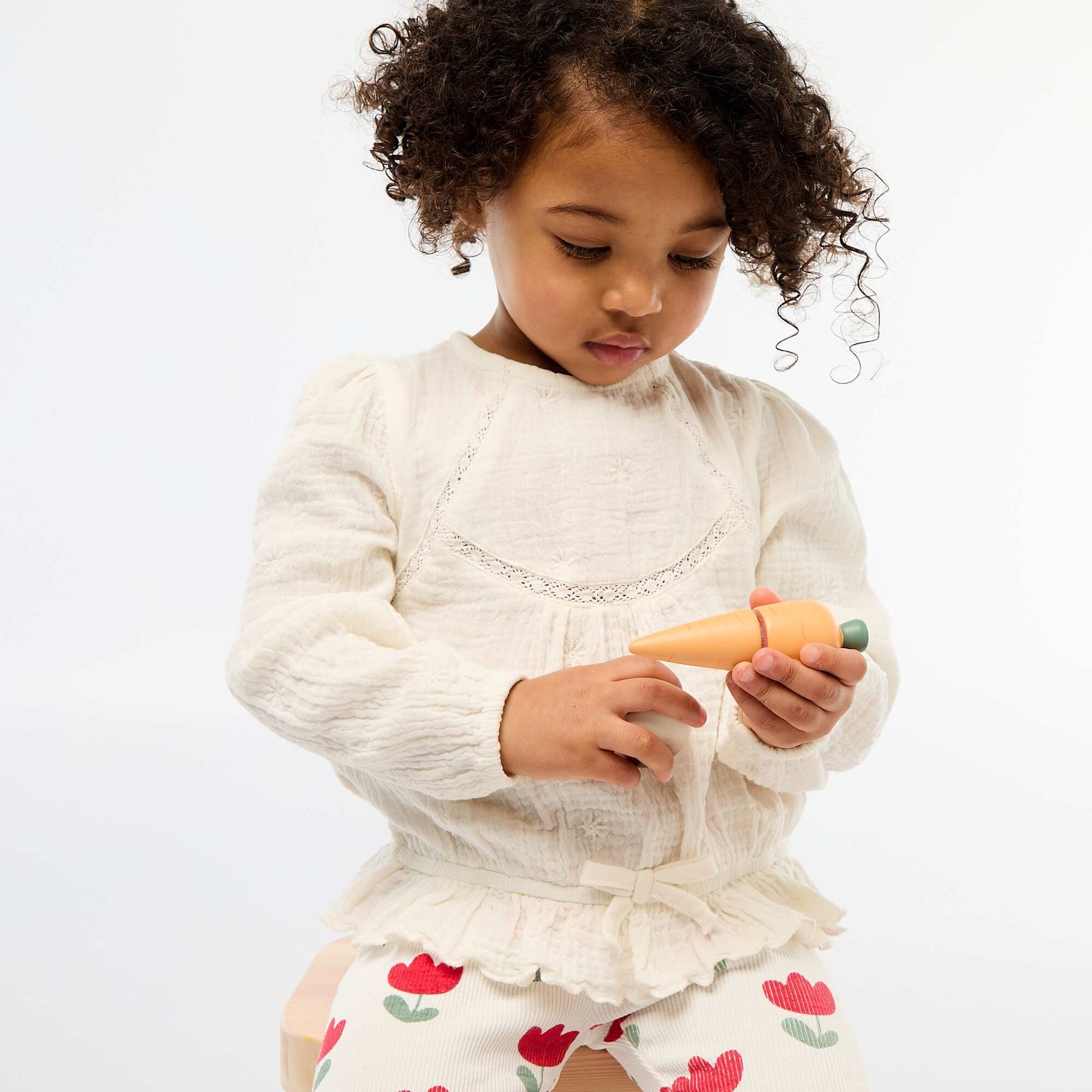 Cotton Gauze Blouse with Embroidery and Lace WHITE