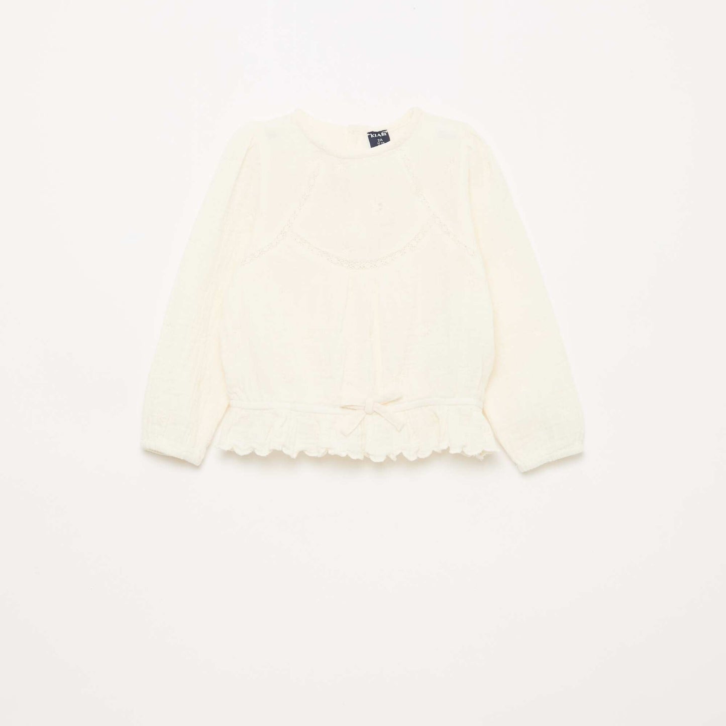 Cotton Gauze Blouse with Embroidery and Lace WHITE