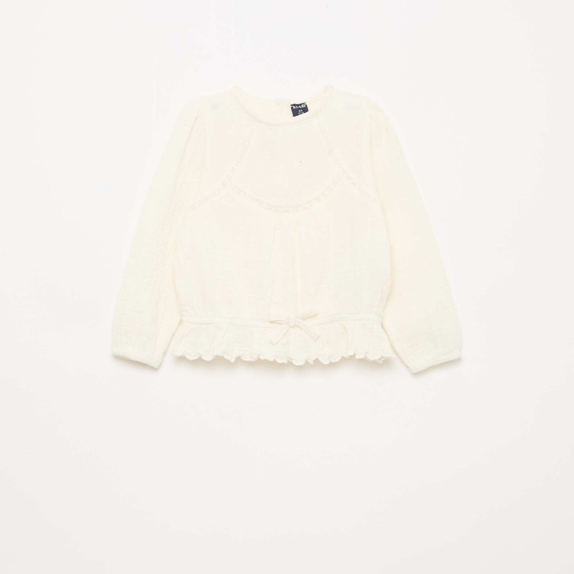 Cotton Gauze Blouse with Embroidery and Lace WHITE