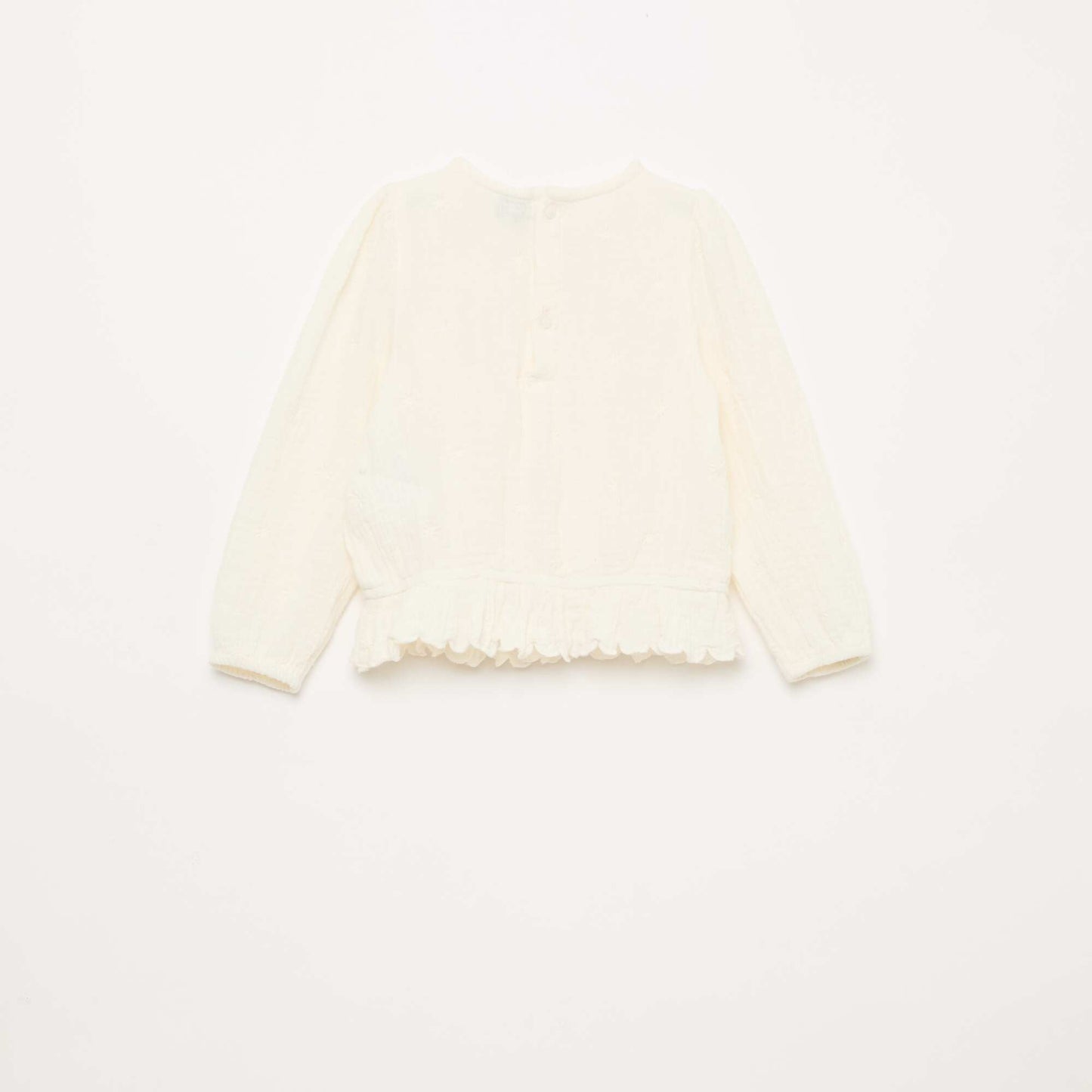 Cotton Gauze Blouse with Embroidery and Lace WHITE