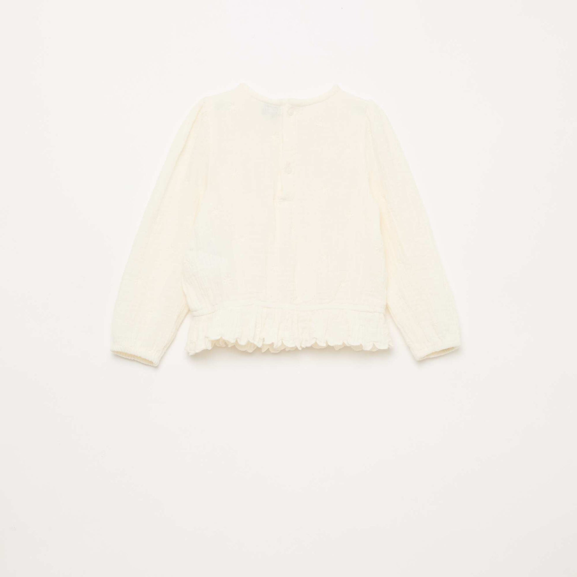 Cotton Gauze Blouse with Embroidery and Lace WHITE
