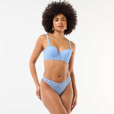 Sheer Lace Thong with Contrast Edges BLUE