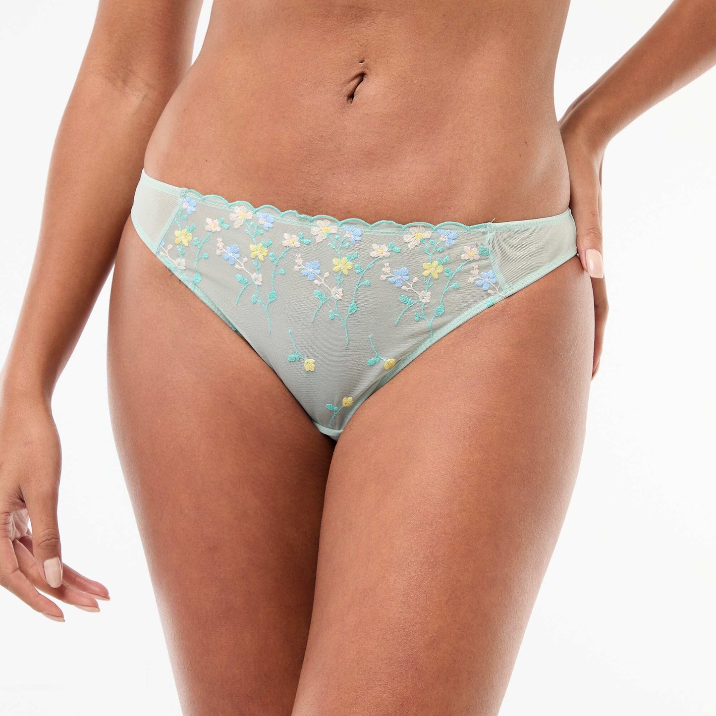 Embroidered Tulle Briefs BLUE