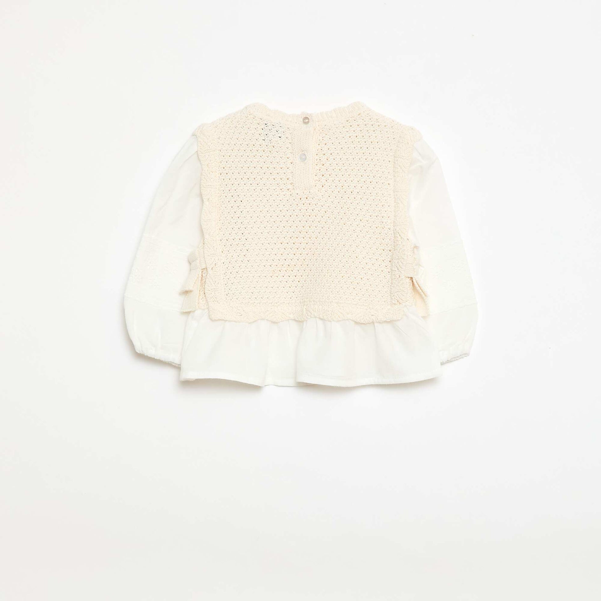 2-in-1 Knit Sweater + Cotton Double Gauze BEIGE