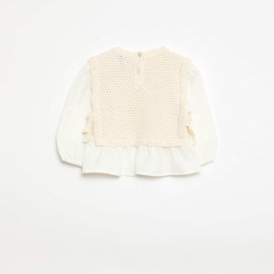 2-in-1 Knit Sweater + Cotton Double Gauze BEIGE
