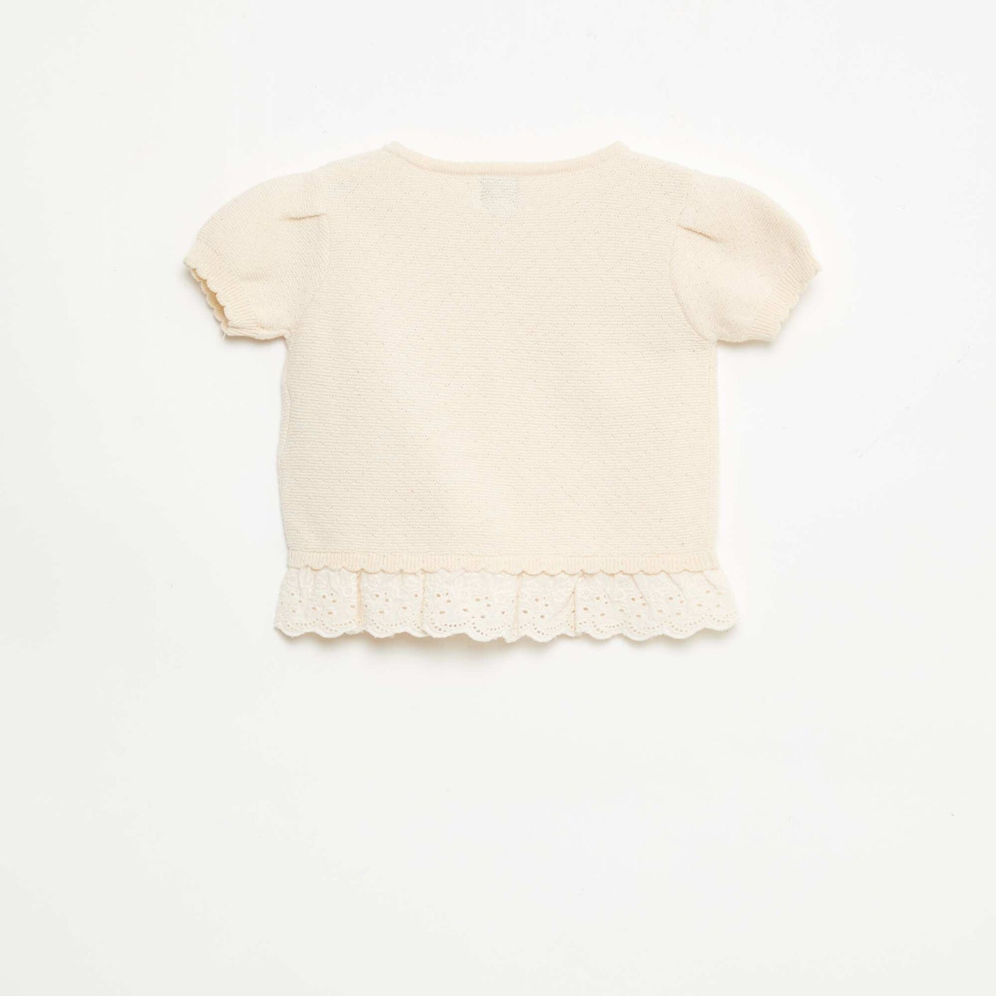 Short-Sleeve Sweater with Decorative Knots BEIGE