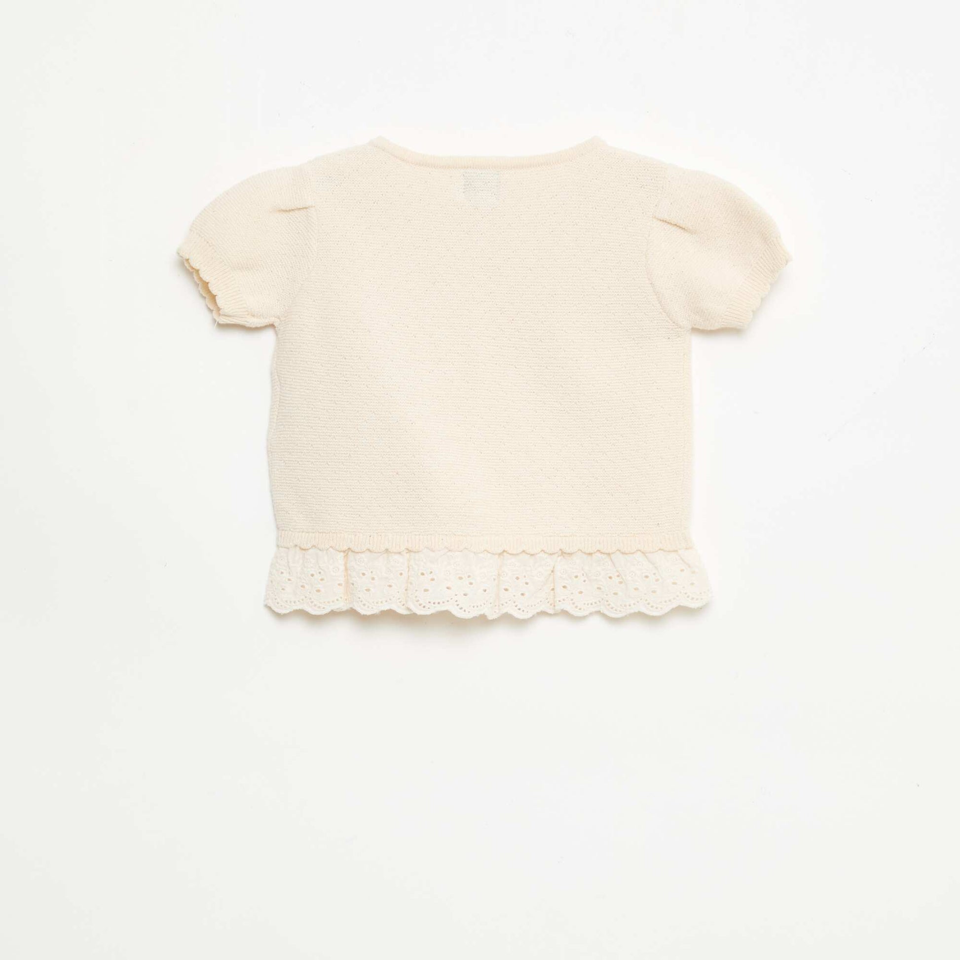 Short-Sleeve Sweater with Decorative Knots BEIGE