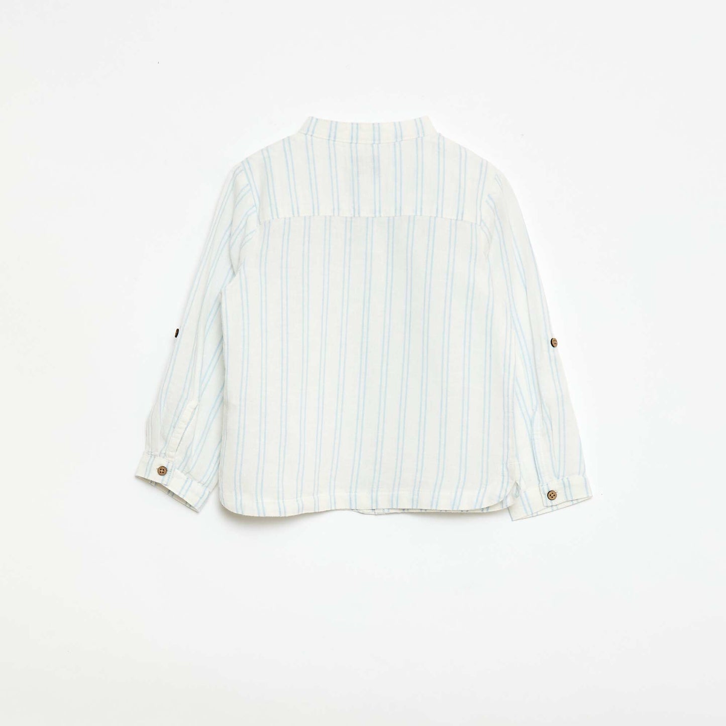 Mandarin Collar Shirt with Roll-Up Sleeves WHITE