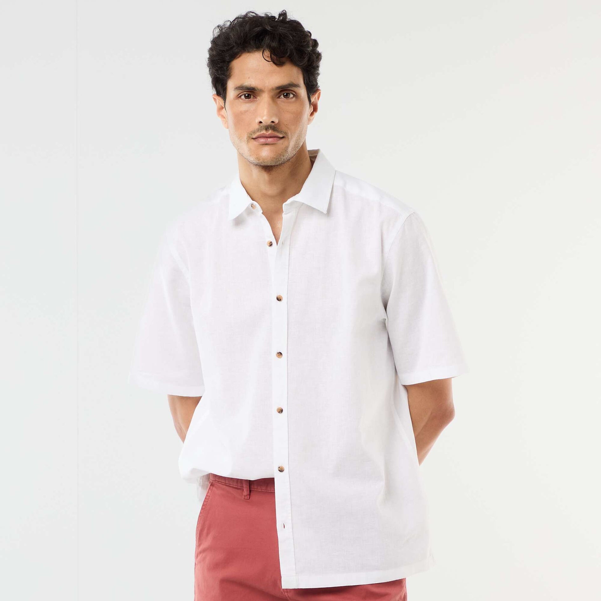 Short-Sleeved Linen-Blend Shirt WHITE