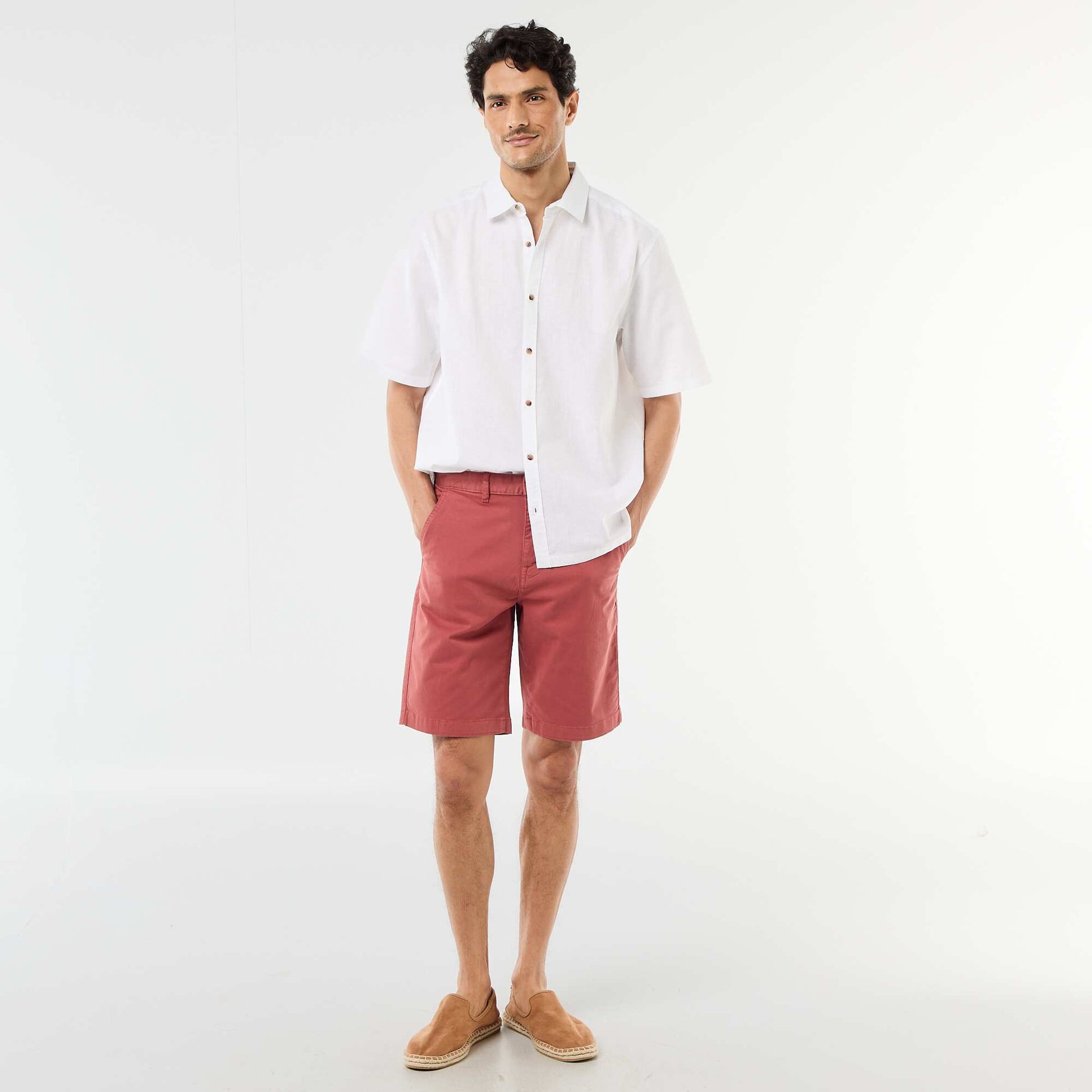 Short-Sleeved Linen-Blend Shirt WHITE