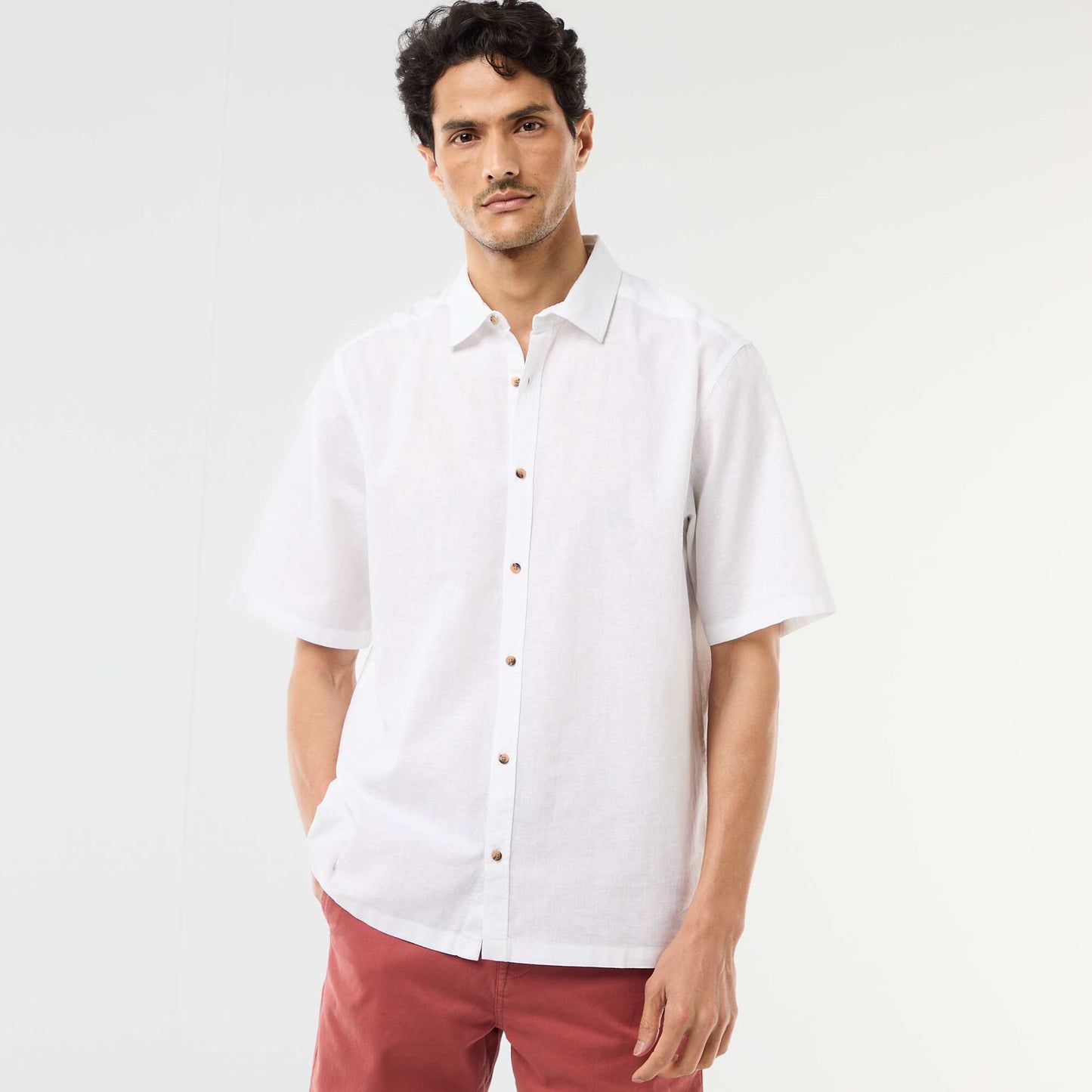 Short-Sleeved Linen-Blend Shirt WHITE