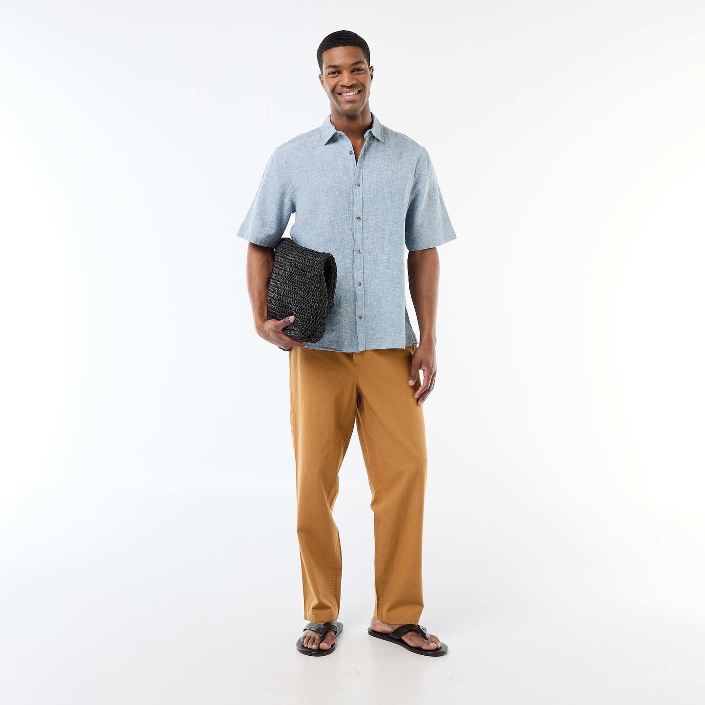 Short-Sleeved Linen-Blend Shirt GREEN