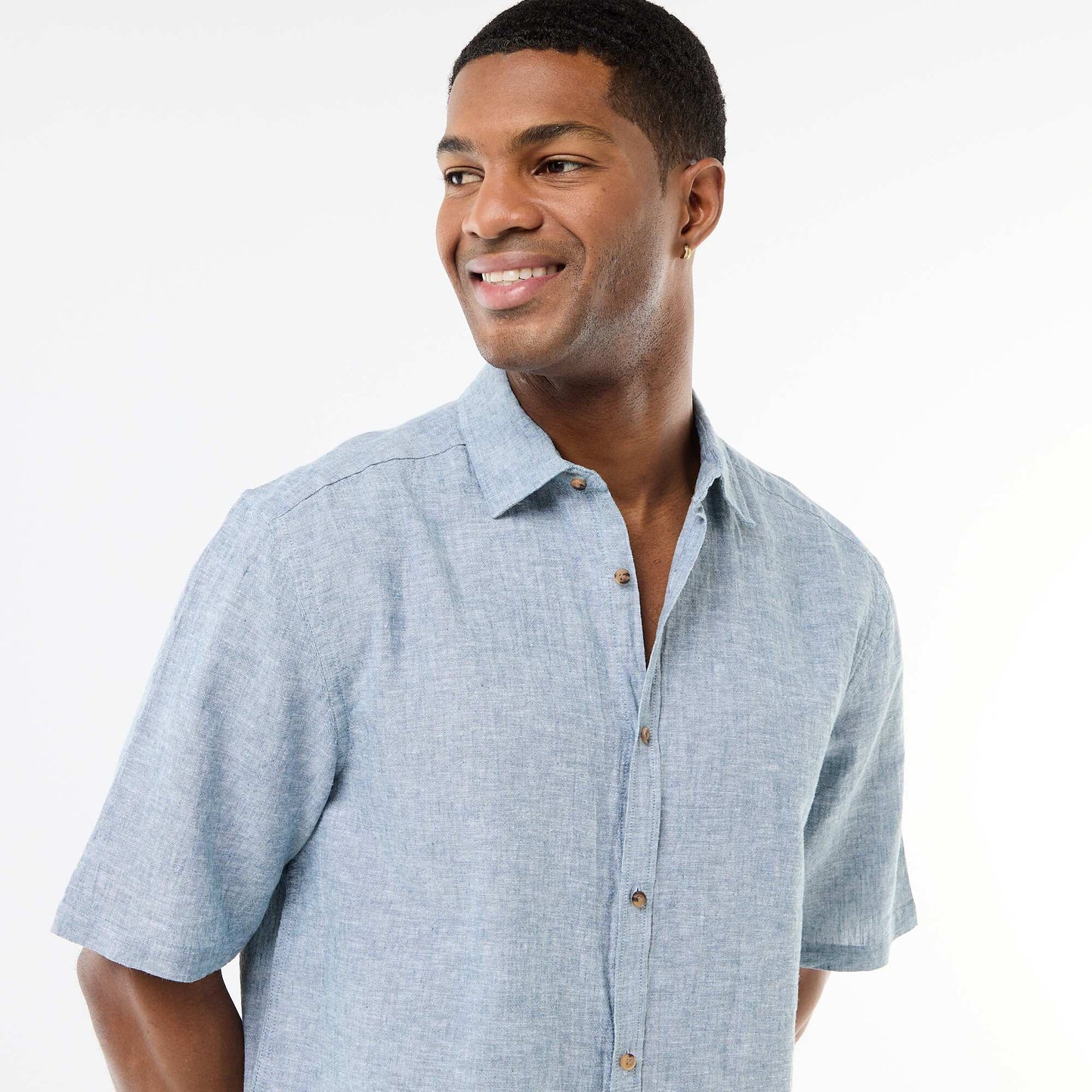 Short-Sleeved Linen-Blend Shirt GREEN