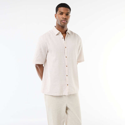 Short-Sleeved Linen-Blend Shirt ECRU