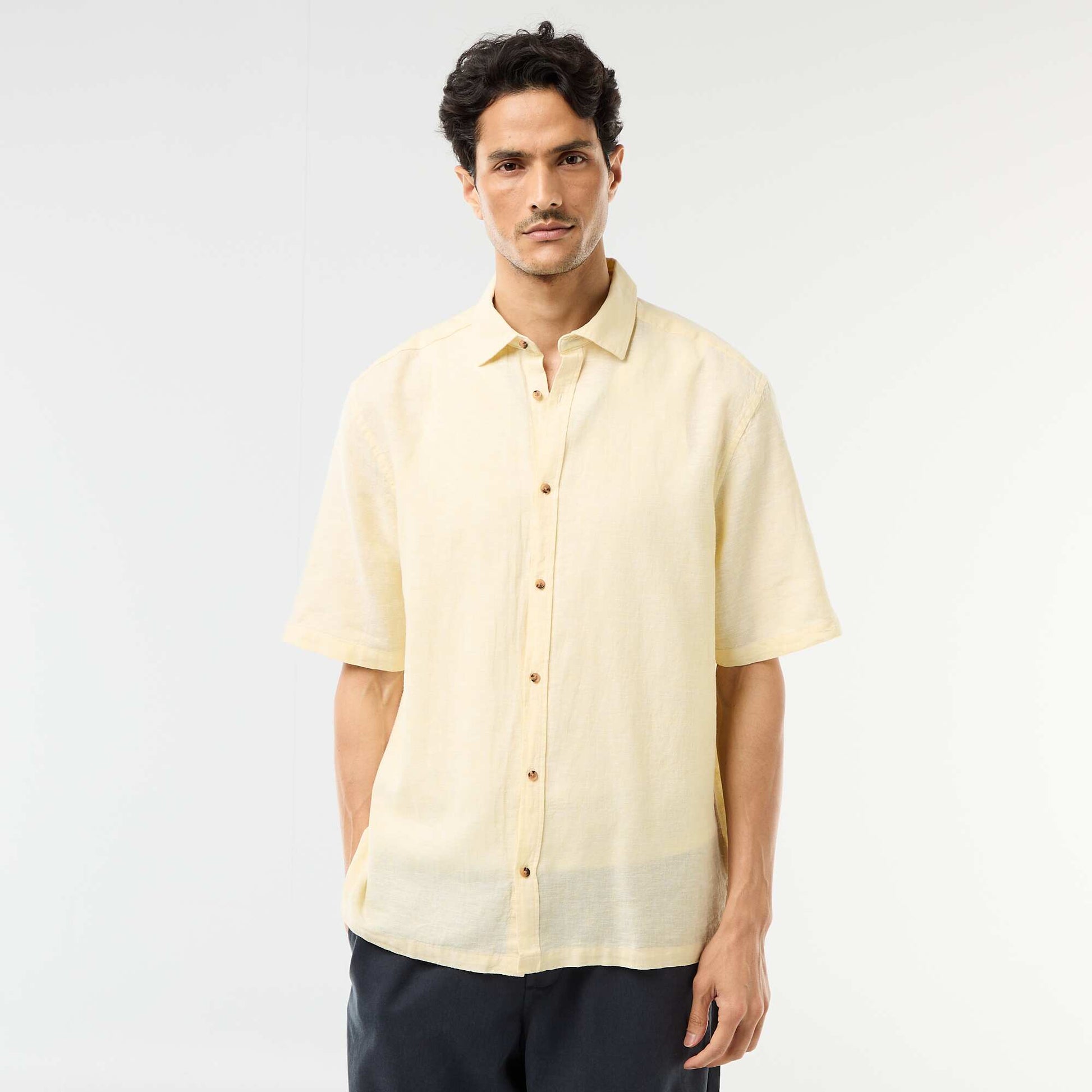 Short-Sleeved Linen-Blend Shirt YELLOW