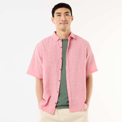 Short-Sleeved Linen-Blend Shirt PINK