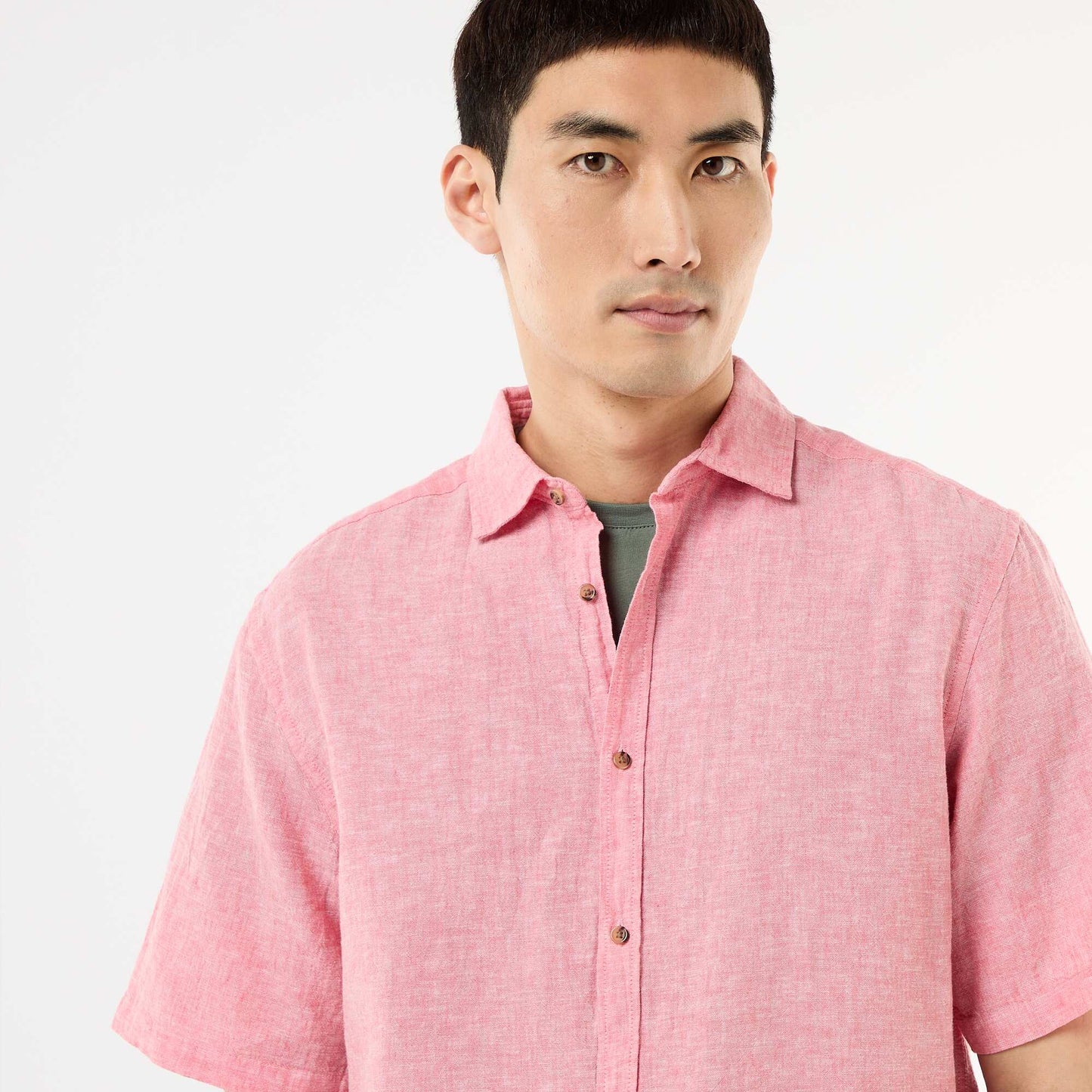 Short-Sleeved Linen-Blend Shirt PINK