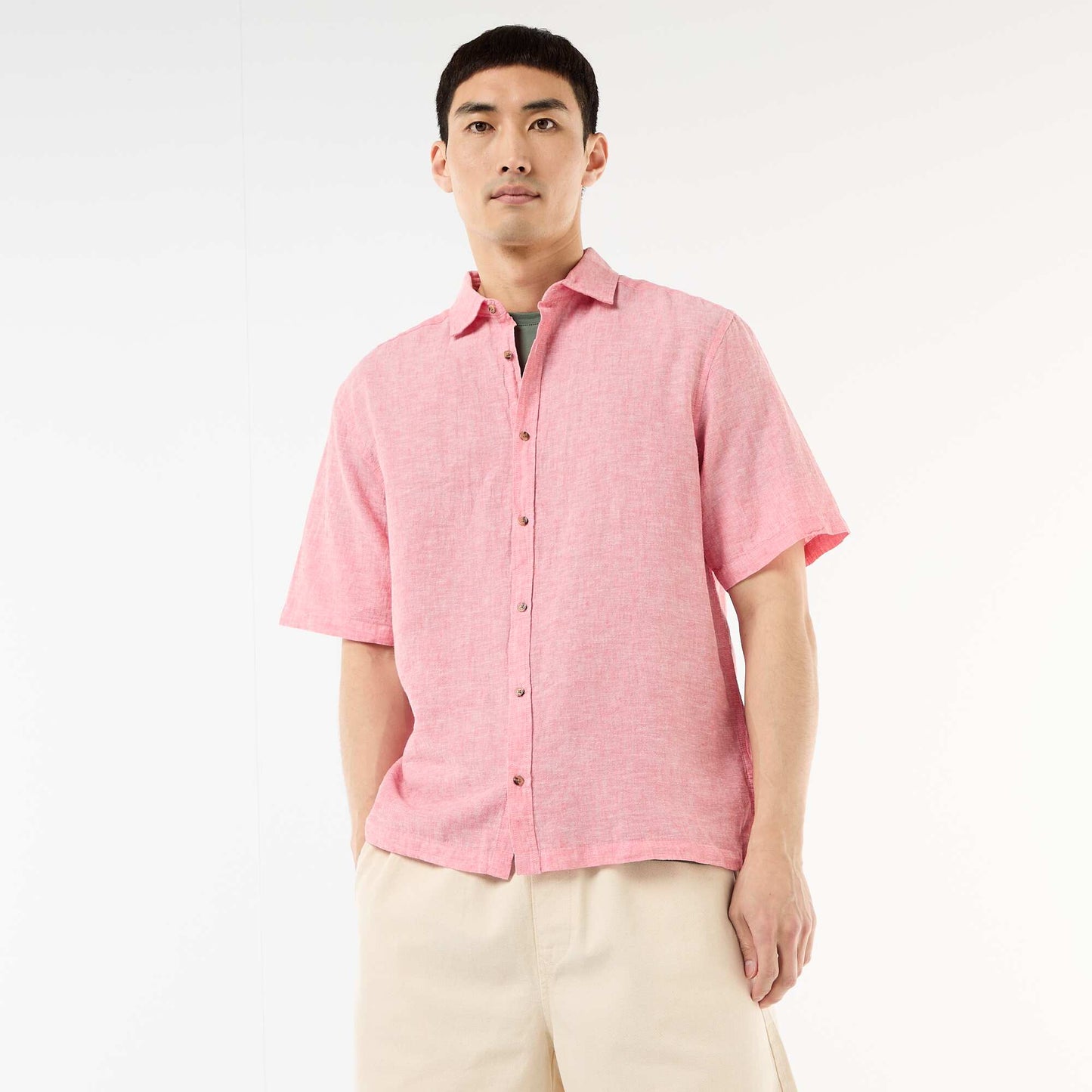 Short-Sleeved Linen-Blend Shirt PINK