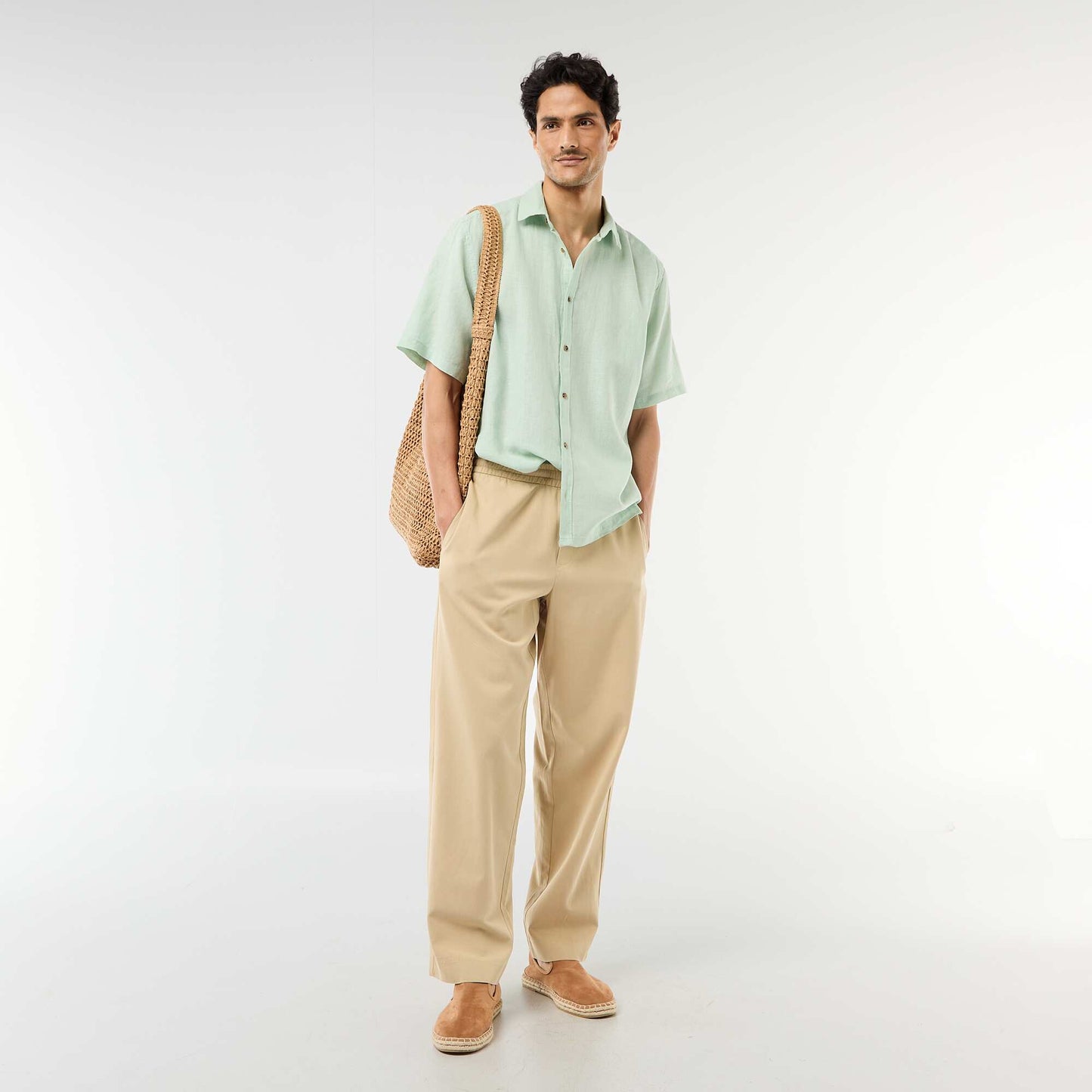 Short-Sleeved Linen-Blend Shirt BLUE