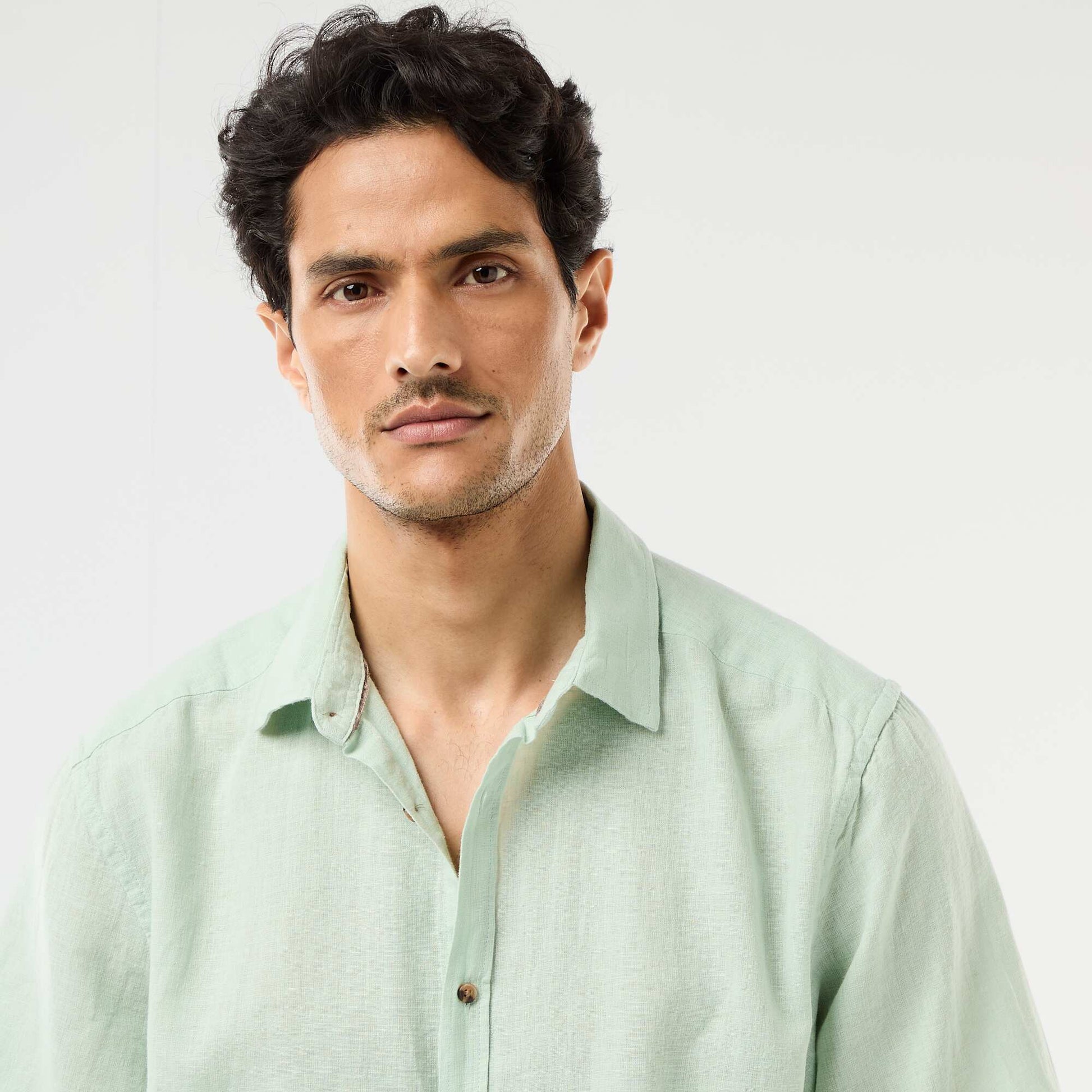 Short-Sleeved Linen-Blend Shirt BLUE