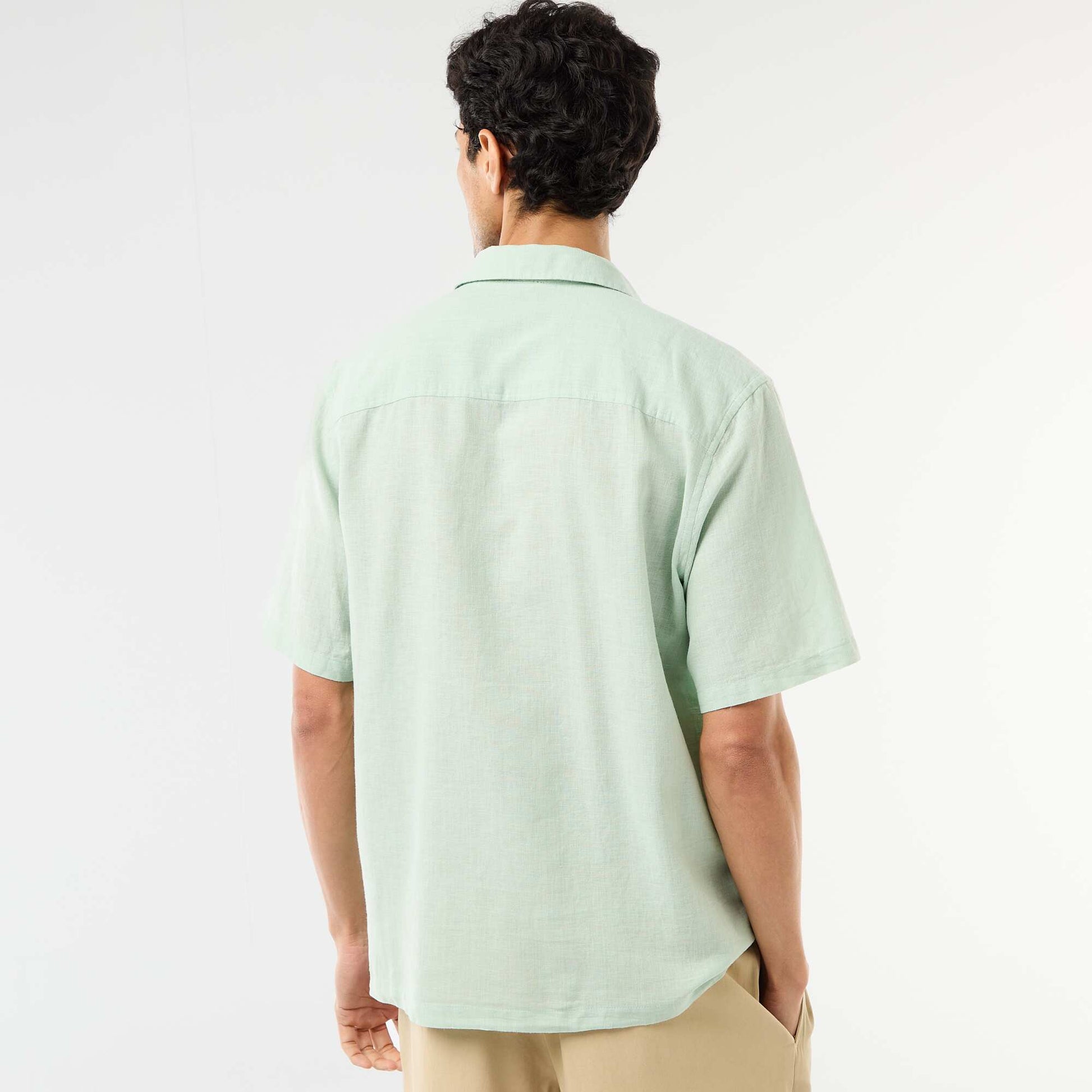 Short-Sleeved Linen-Blend Shirt BLUE