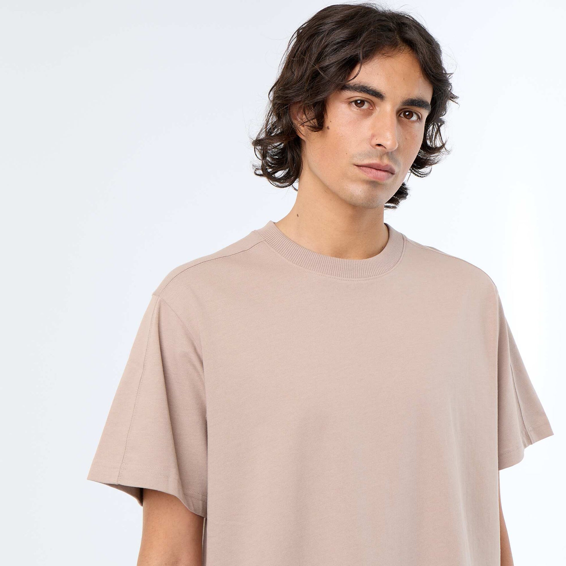 Plain Short-Sleeved Relaxed Fit / Oversized T-Shirt BEIGE
