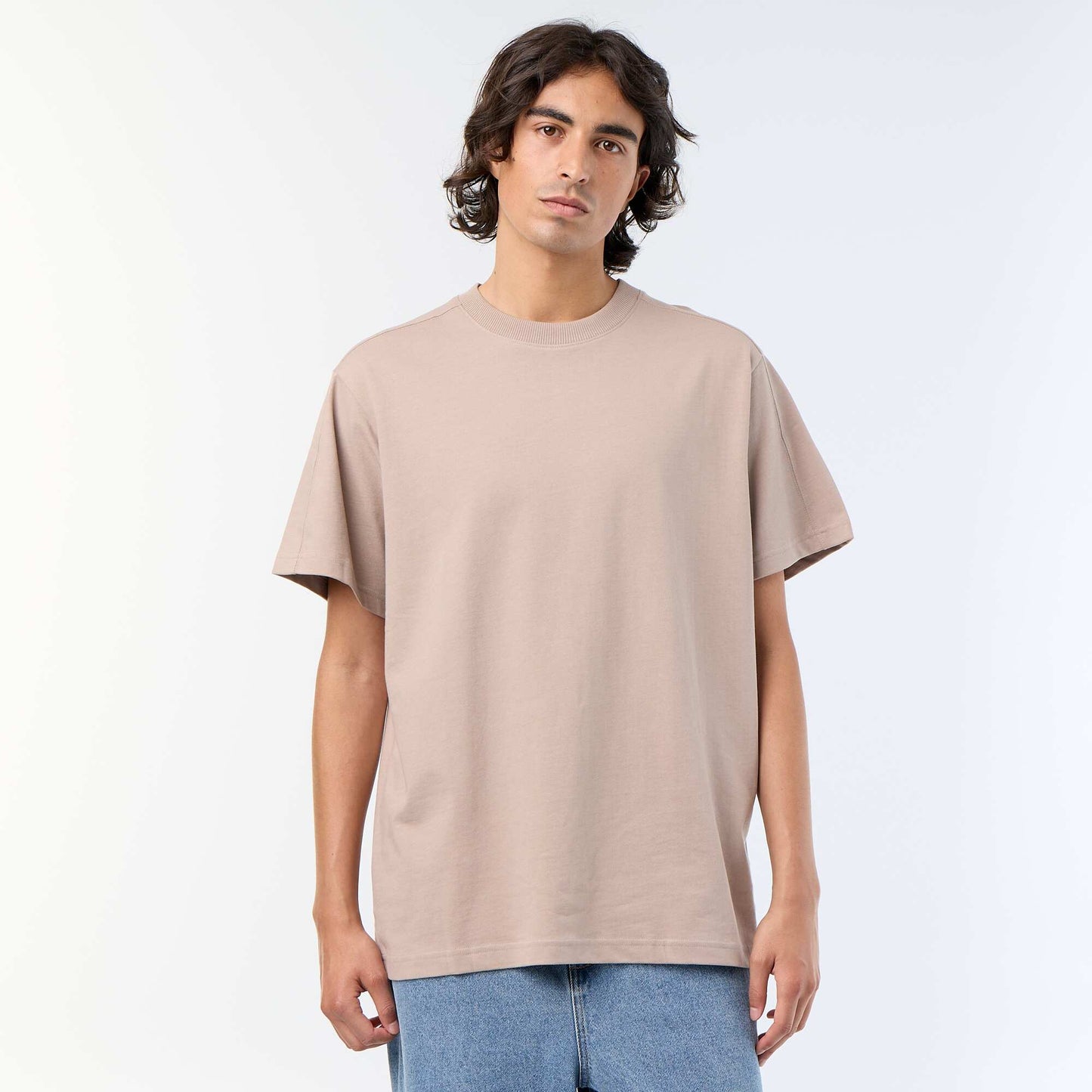 Plain Short-Sleeved Relaxed Fit / Oversized T-Shirt BEIGE
