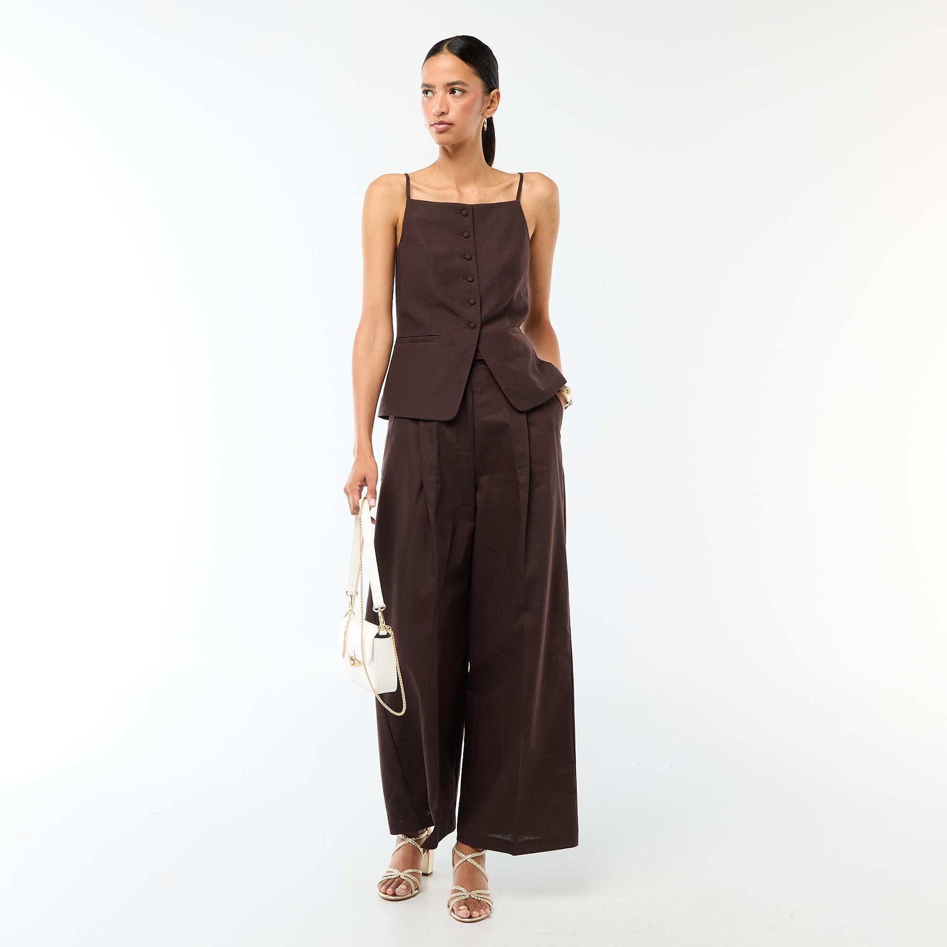 Sleeveless Strappy Vest BROWN