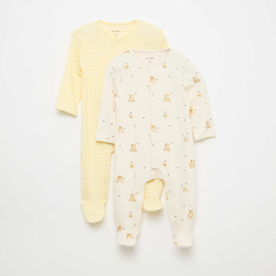 Pyjama Sleepsuit Set with Feet WHITE