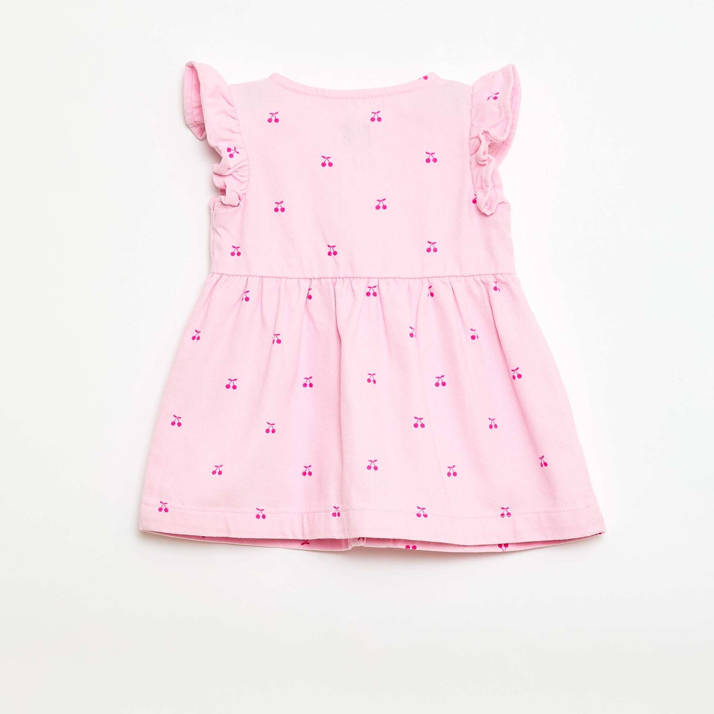 Striped Twill Dress with Short Sleeves PINK
