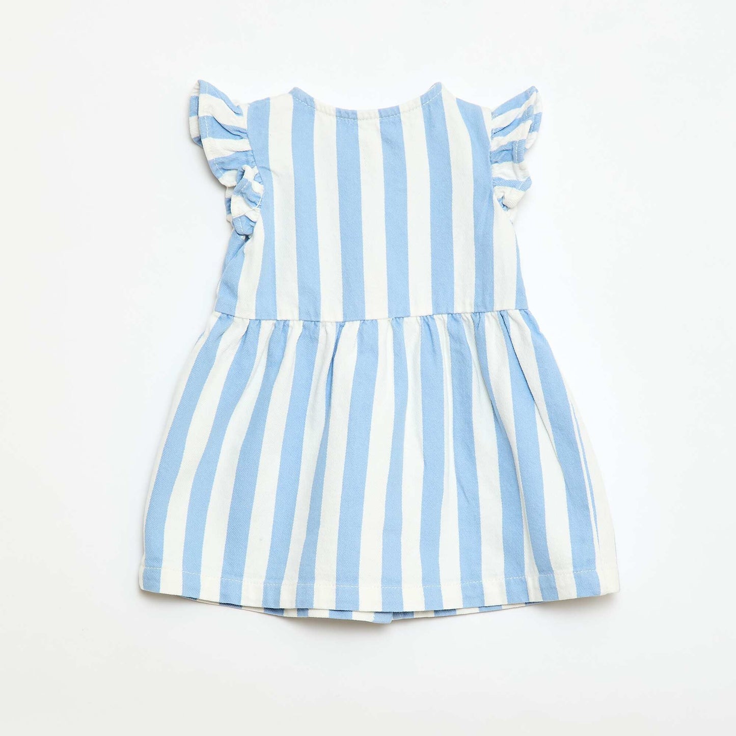 Striped Twill Dress with Short Sleeves BLUE