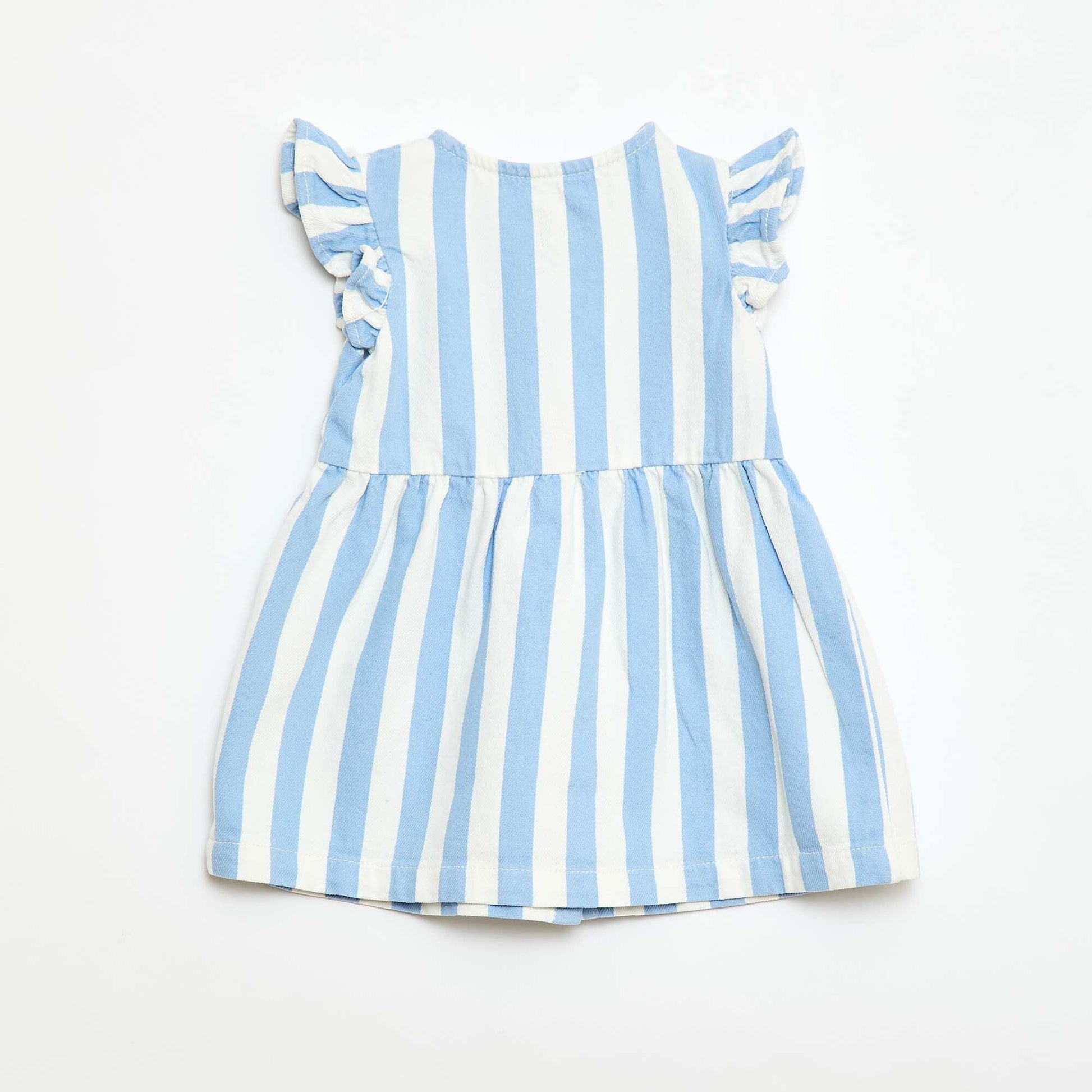 Striped Twill Dress with Short Sleeves BLUE