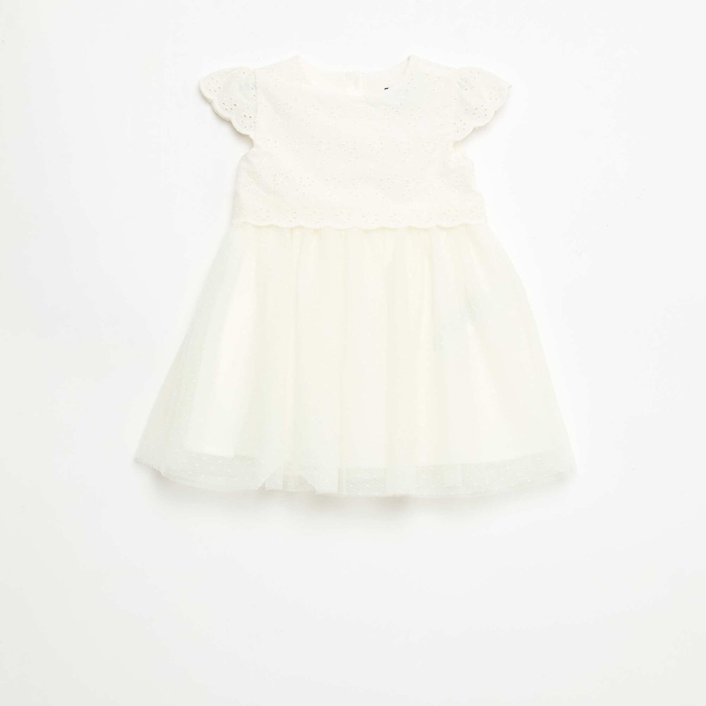 Short-Sleeved Dress with Broderie Anglaise and Tulle WHITE