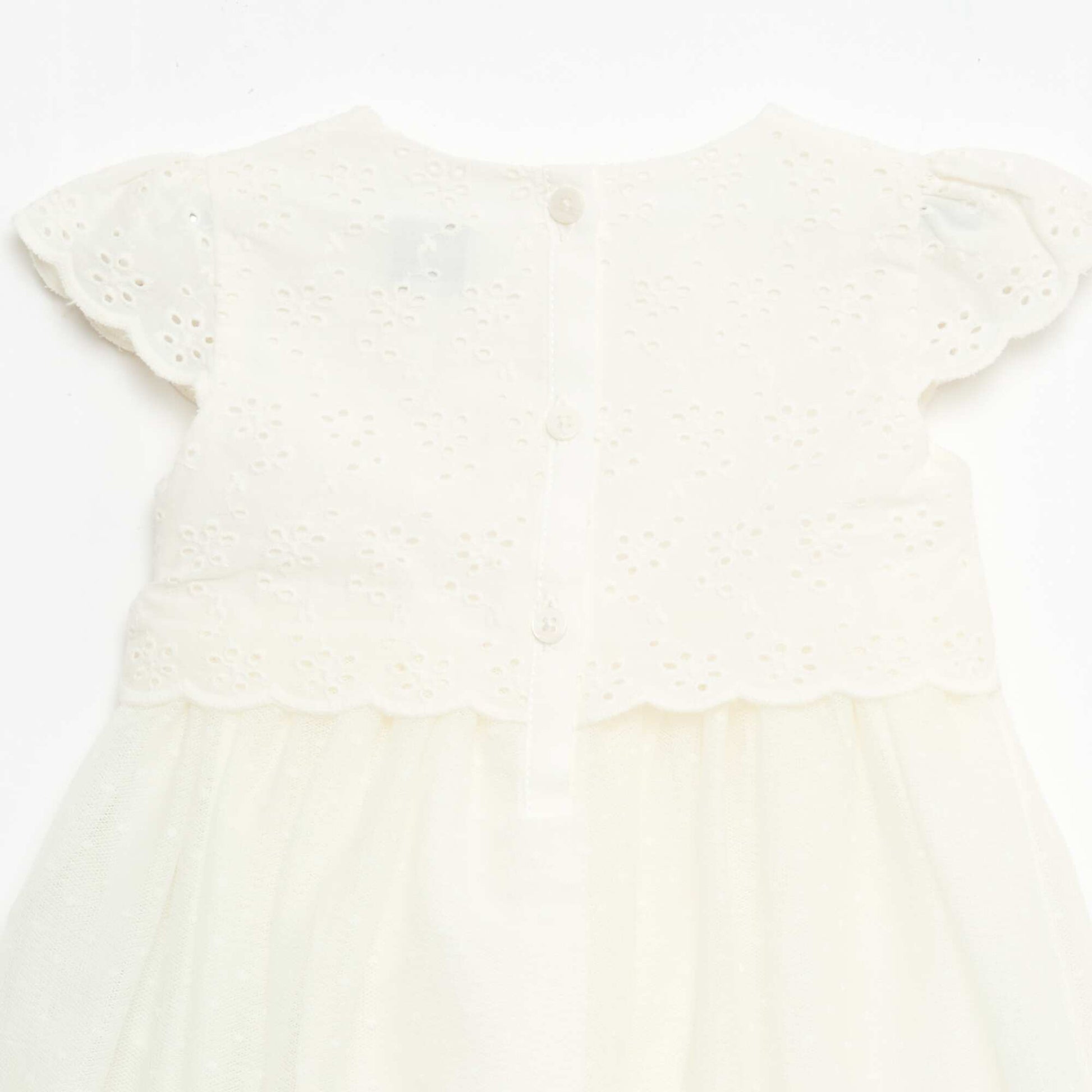 Short-Sleeved Dress with Broderie Anglaise and Tulle WHITE