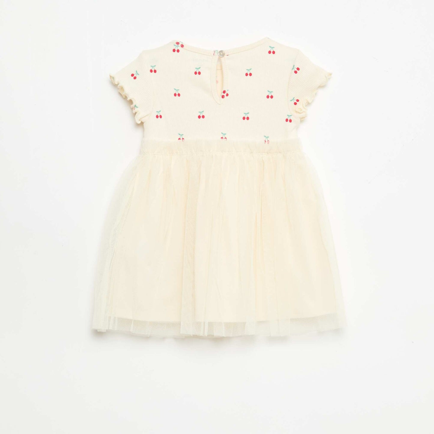 Ribbed Knit and Tulle Dress WHITE